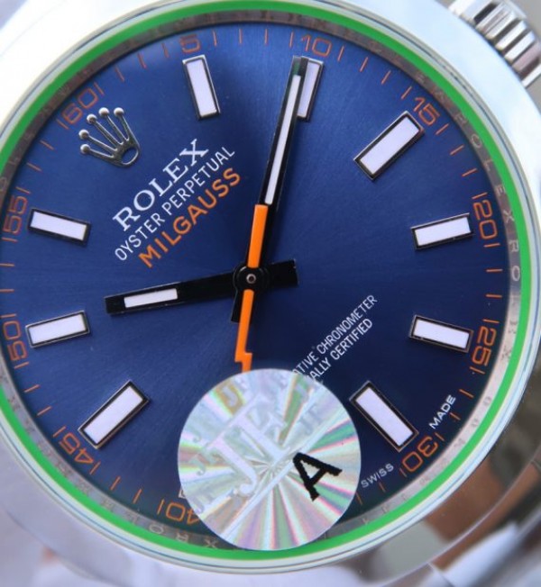 Replica Rolex Milgauss 116400 GV JF Green Sapphire Blue Dial SS Bracelet SH3131 - Top club
