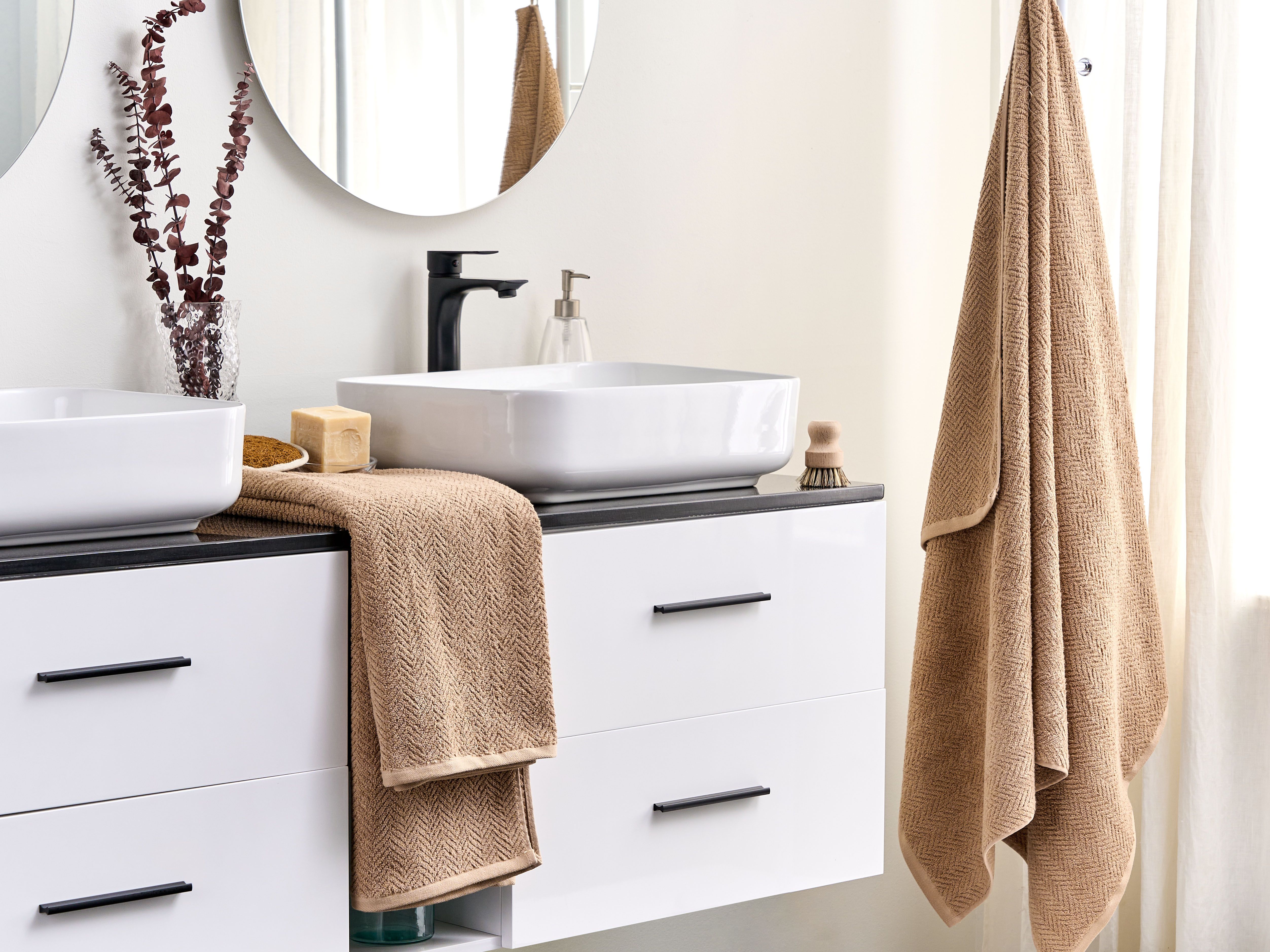 Set of 2 Towels MITIARO Terry Cotton Sand Beige