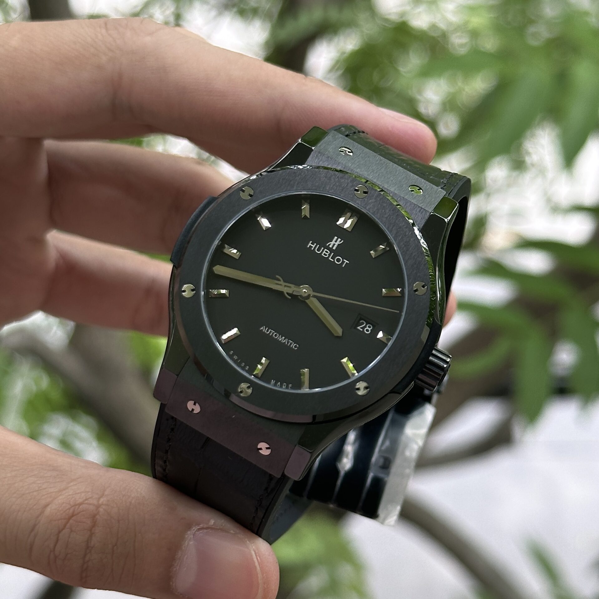 Hublot Classic Fusion Ceramic Replica Watch Black Leather Strap JJZ 42mm - Elite Watch Atelier