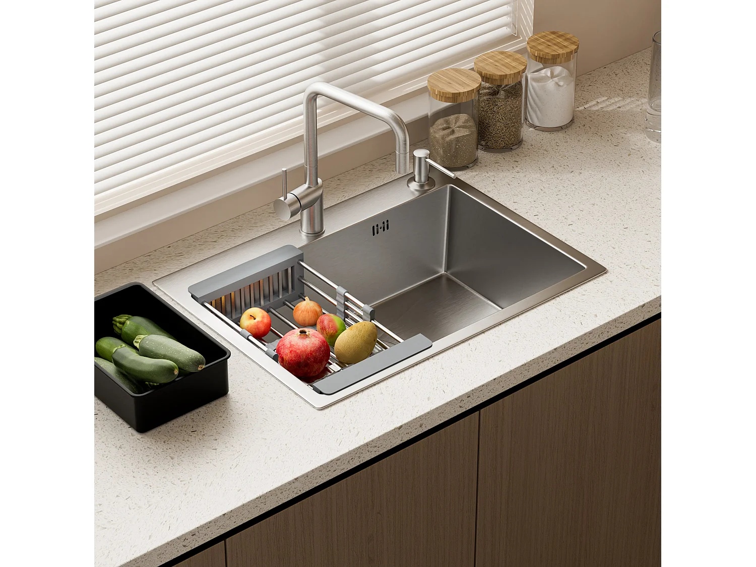 Évier Inox 1 Bac 55x45x19 cm Argent - Évier Encastrable Moderne, Facile à Nettoyer avec Panier &