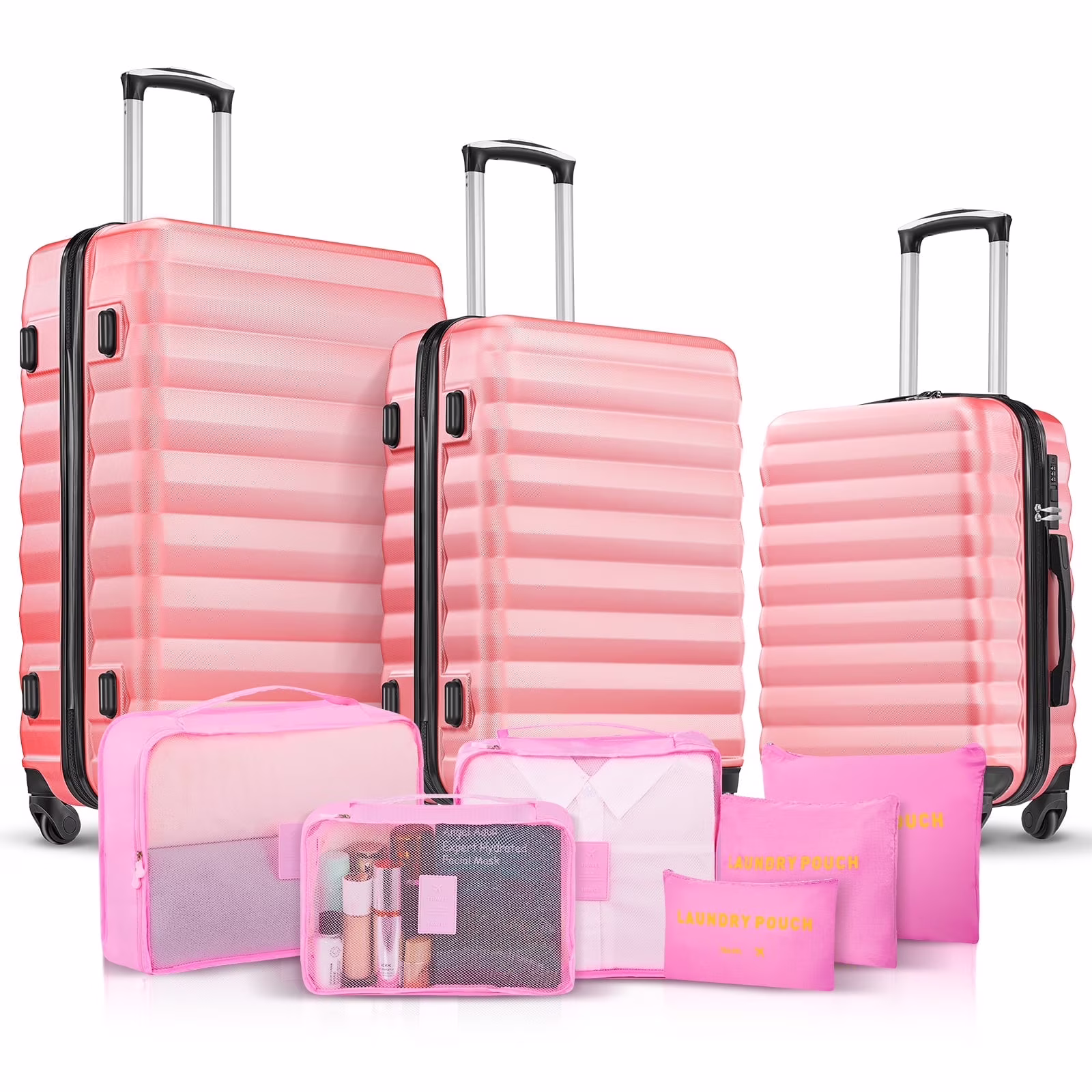 9 Piece Luggage Sets, Hard 20 24 28 inch Luggage with 6 Pieces Organize Bags Travel Suitcases Sets with Wheels, Rose - Image 11