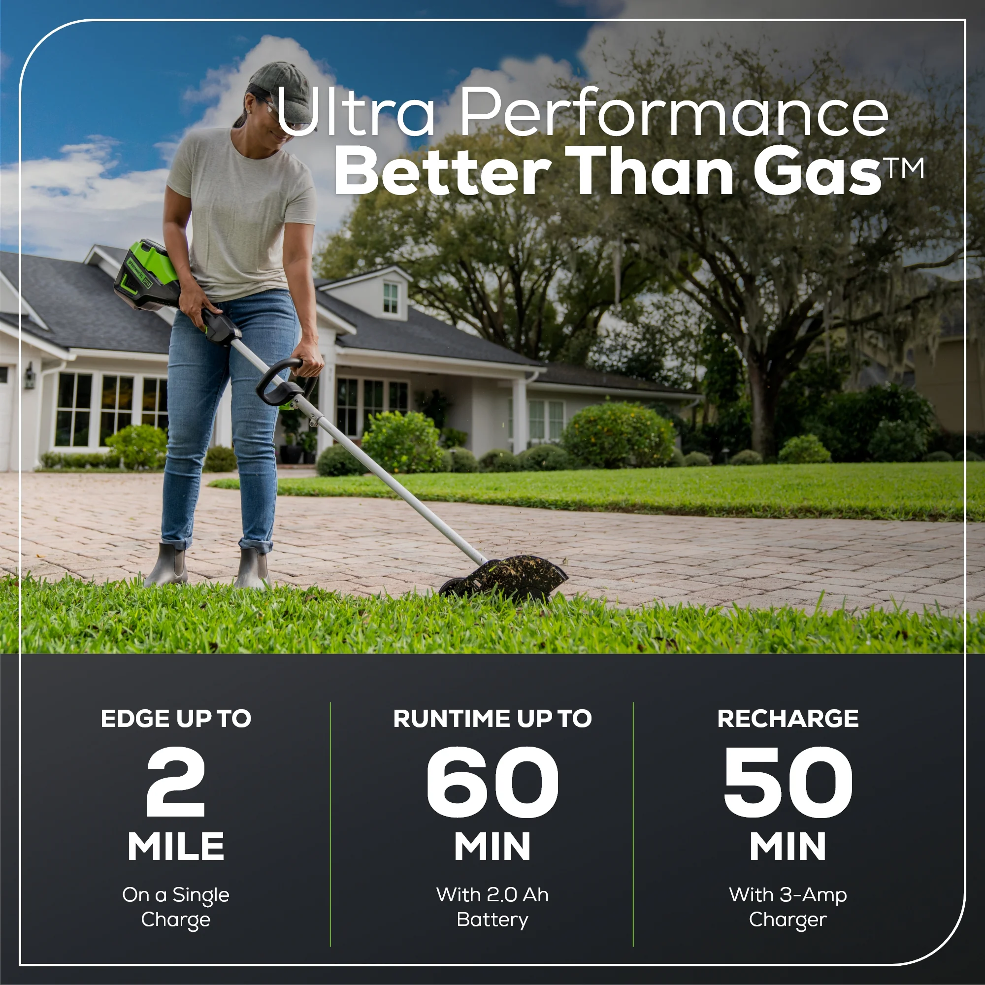 Greenworks 60V 8" Brushless Cordless Edger, 2.0 Ah Battery and Charger Included - Image 2
