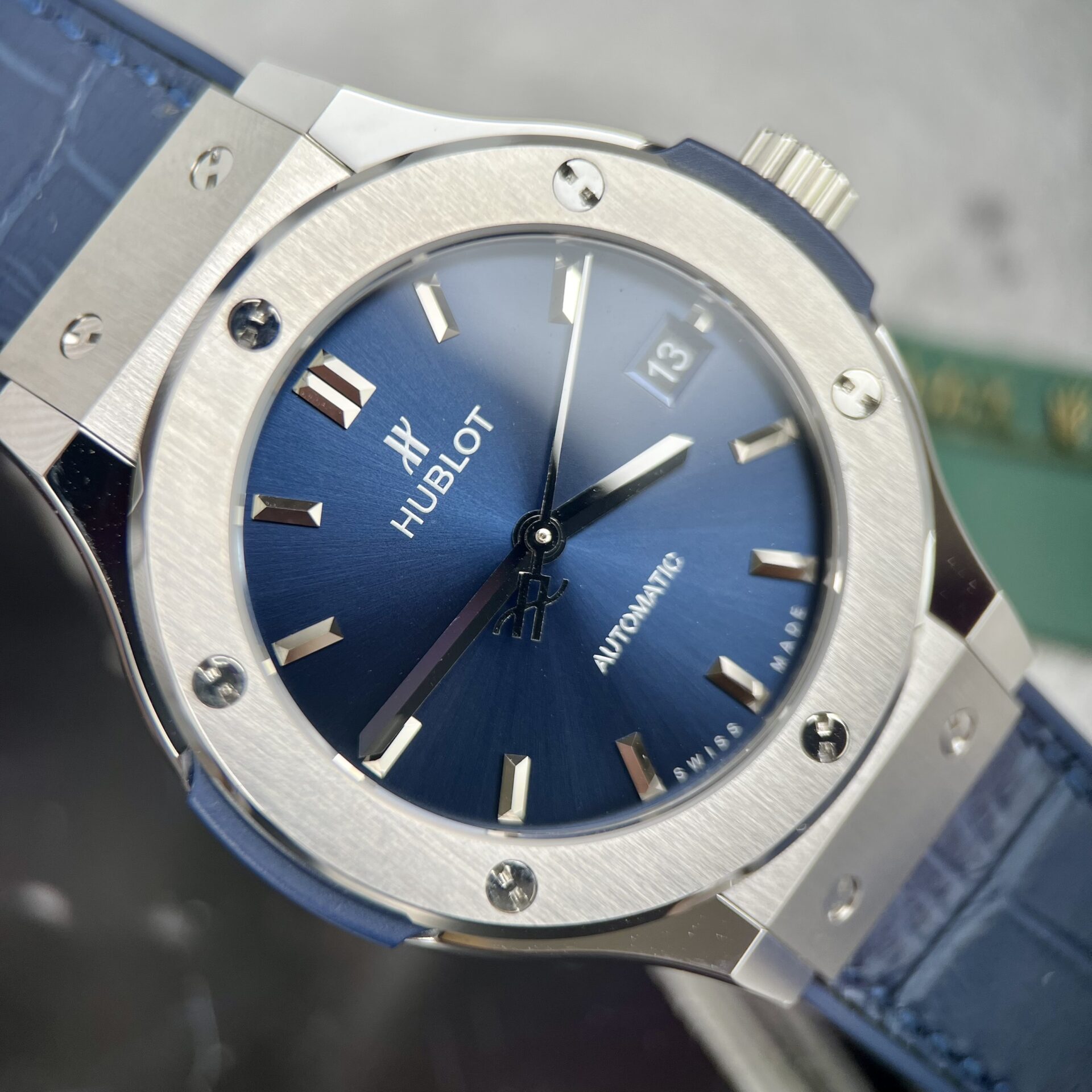 Hublot Classic Fusion Titanium Replica Watch Blue Leather Strap JJF 38mm - Top club