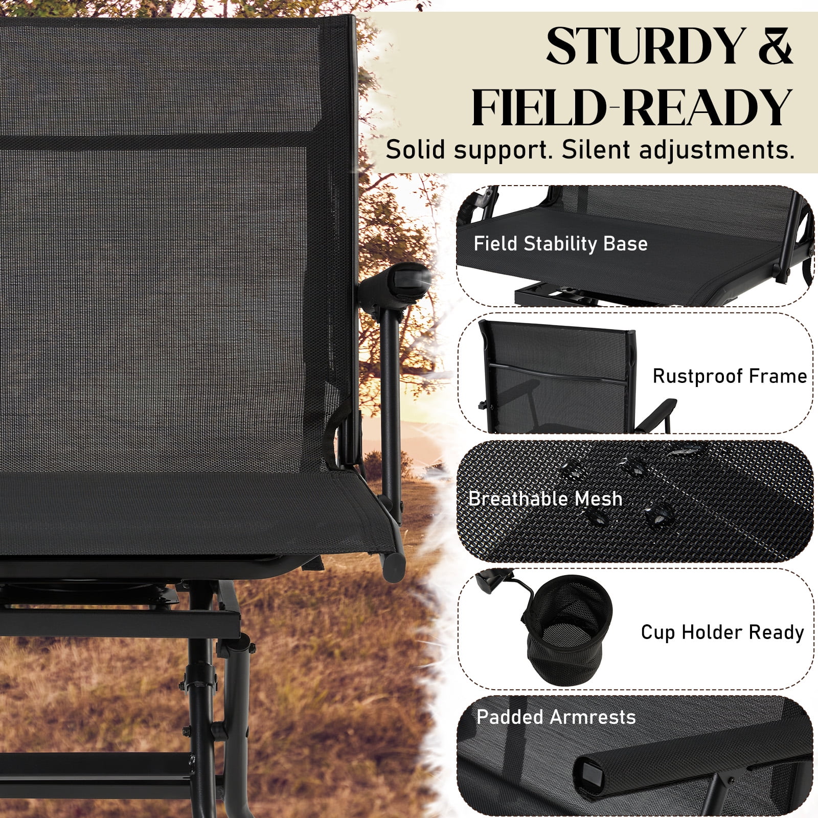 Danrelax 360�� Silent Camo Hunting Blind Chair, Armrests, Side Pouch, Telescopic Legs - Image 37