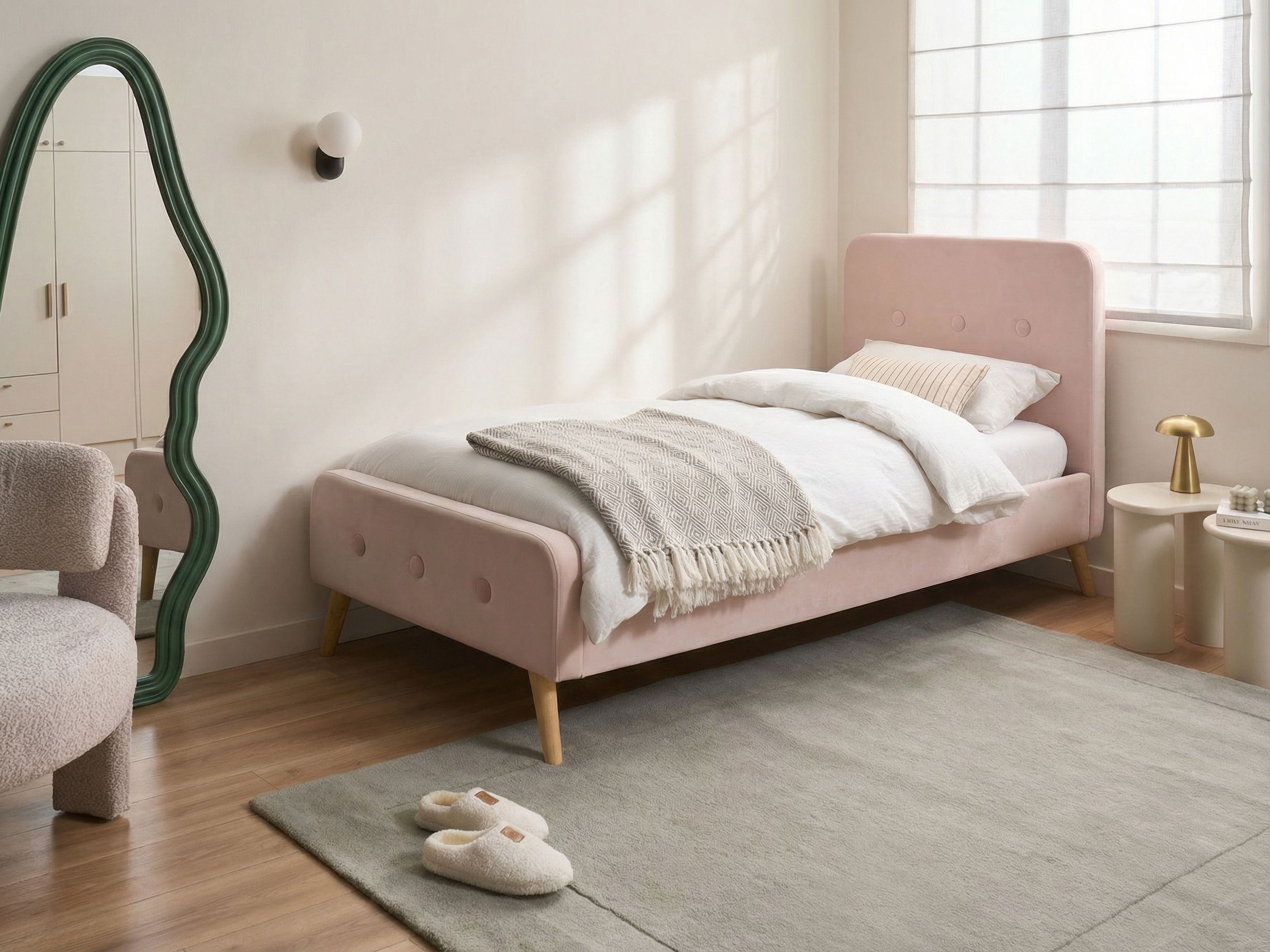Bed Velvet RENNES 90 x 200 cm (EU Single) Pastel Pink