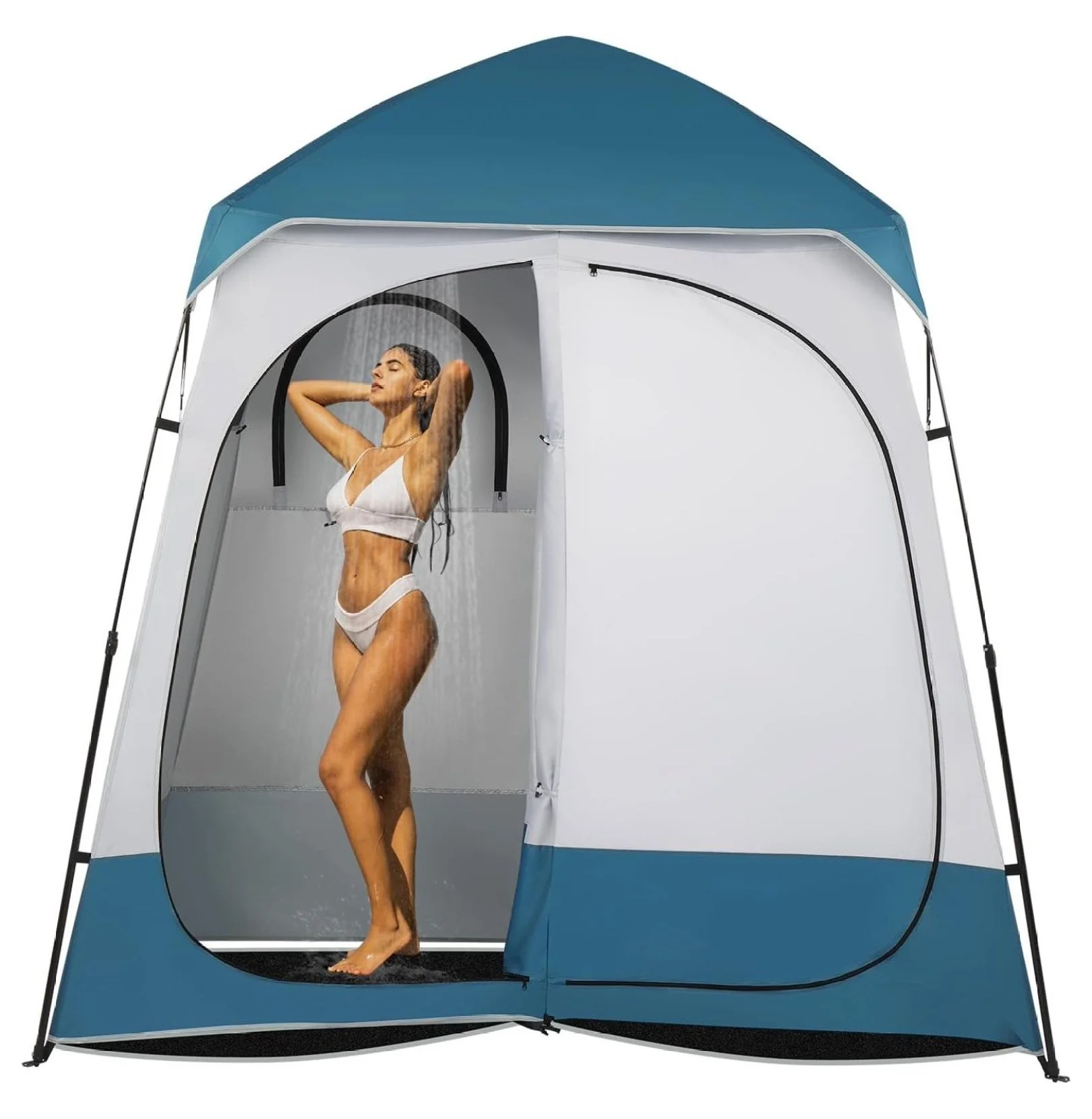 AetherLove Oversize 2 Rooms Shower Tent, 7.5 FT Outdoor Pop up Changing Room, Instant Extra Wide Privacy Shelter for Camping Dressing Toilet Bathroom with Carry Bag, Blue & White
