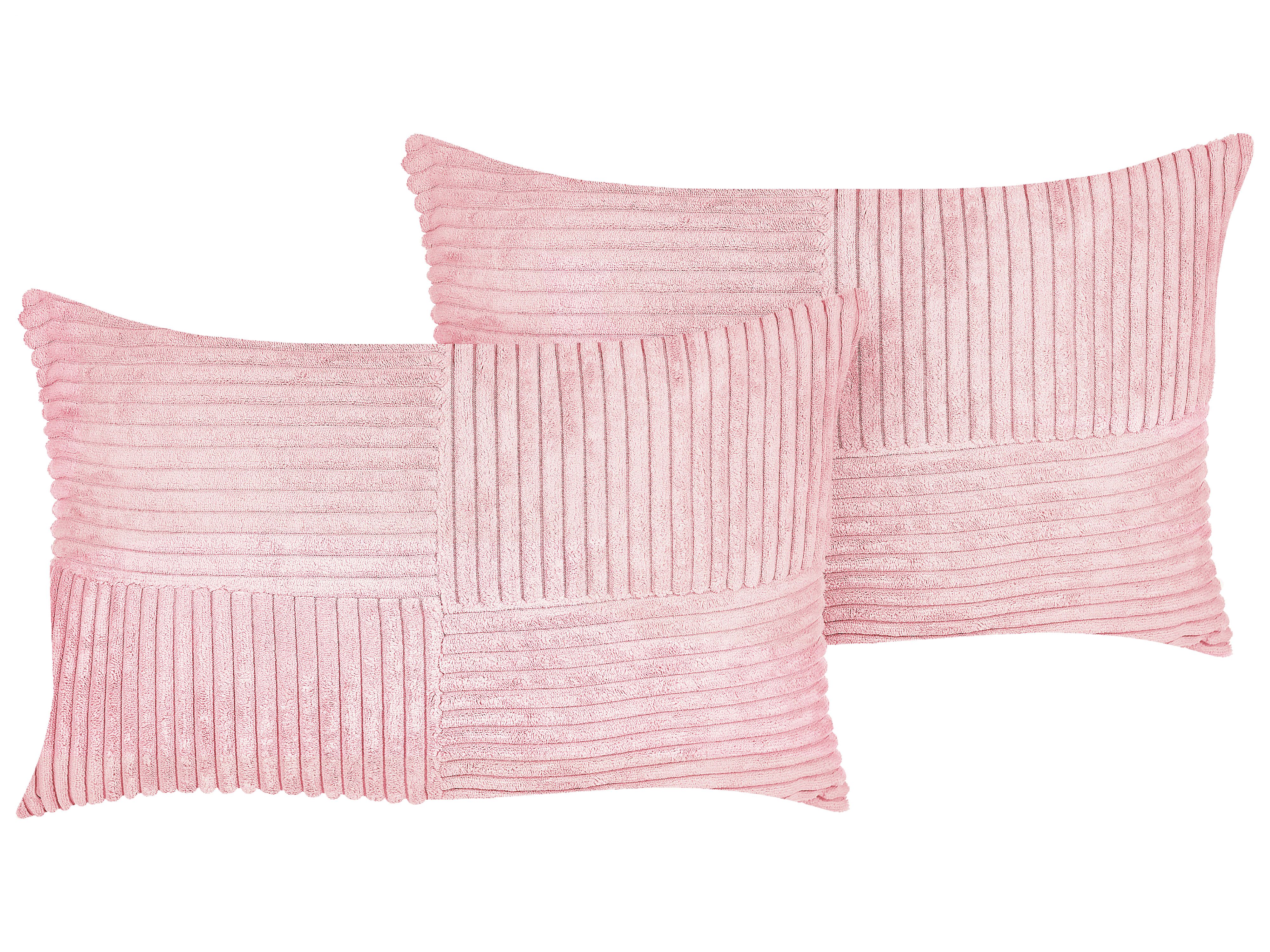 Set of 2 Decorative Cushions MILLET Corduroy 30 x 50 cm Pink Geometric Pattern