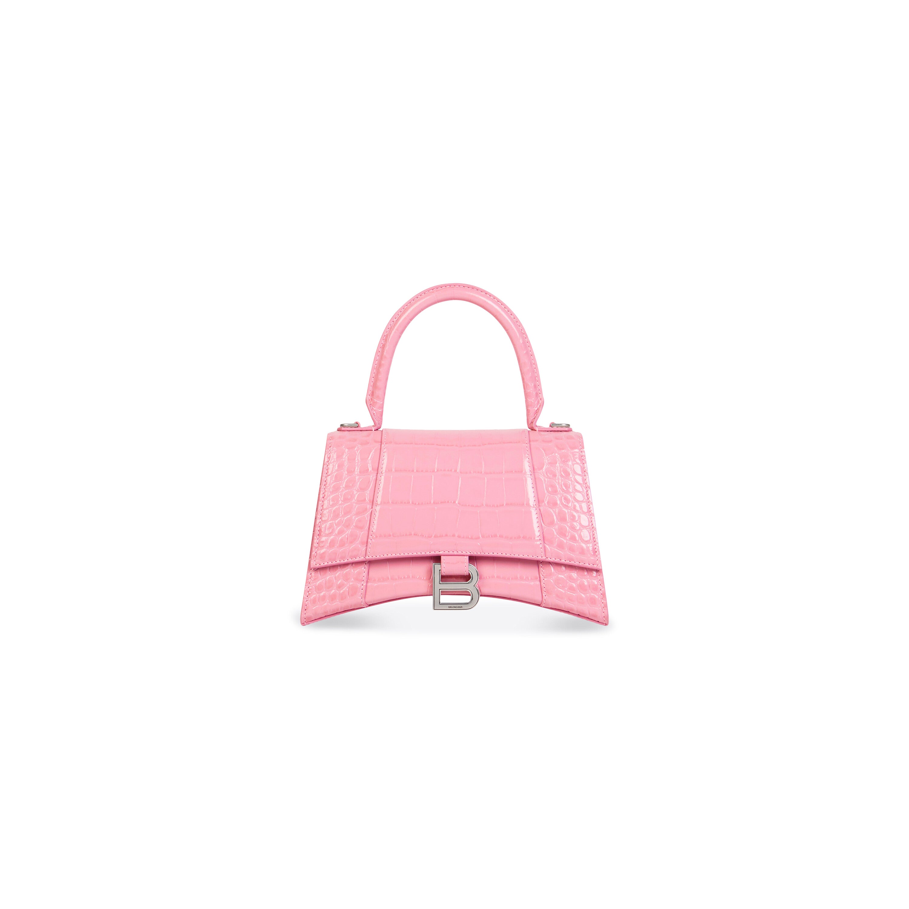 WOMEN'S HOURGLASS SMALL HANDBAG CROCODILE EMBOSSED IN PINK - Replicaclubs