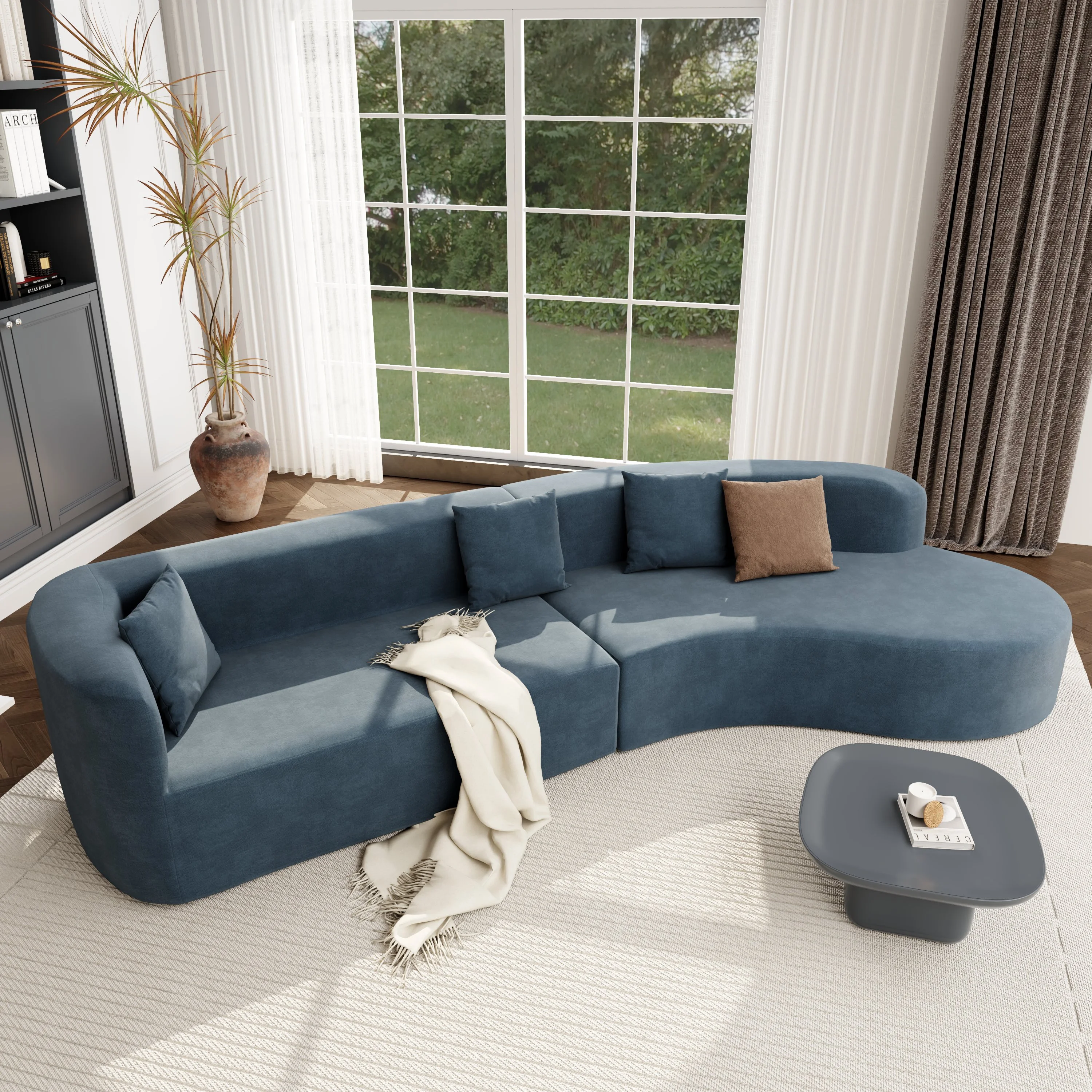 Harper & Bright Designs Modern Curved Floor Sofa Set, Modular Sectional Sponge Couch for Living Room, 2 PC Free Combination No Assembly Foam-Filled Sofa, Beige - Image 98