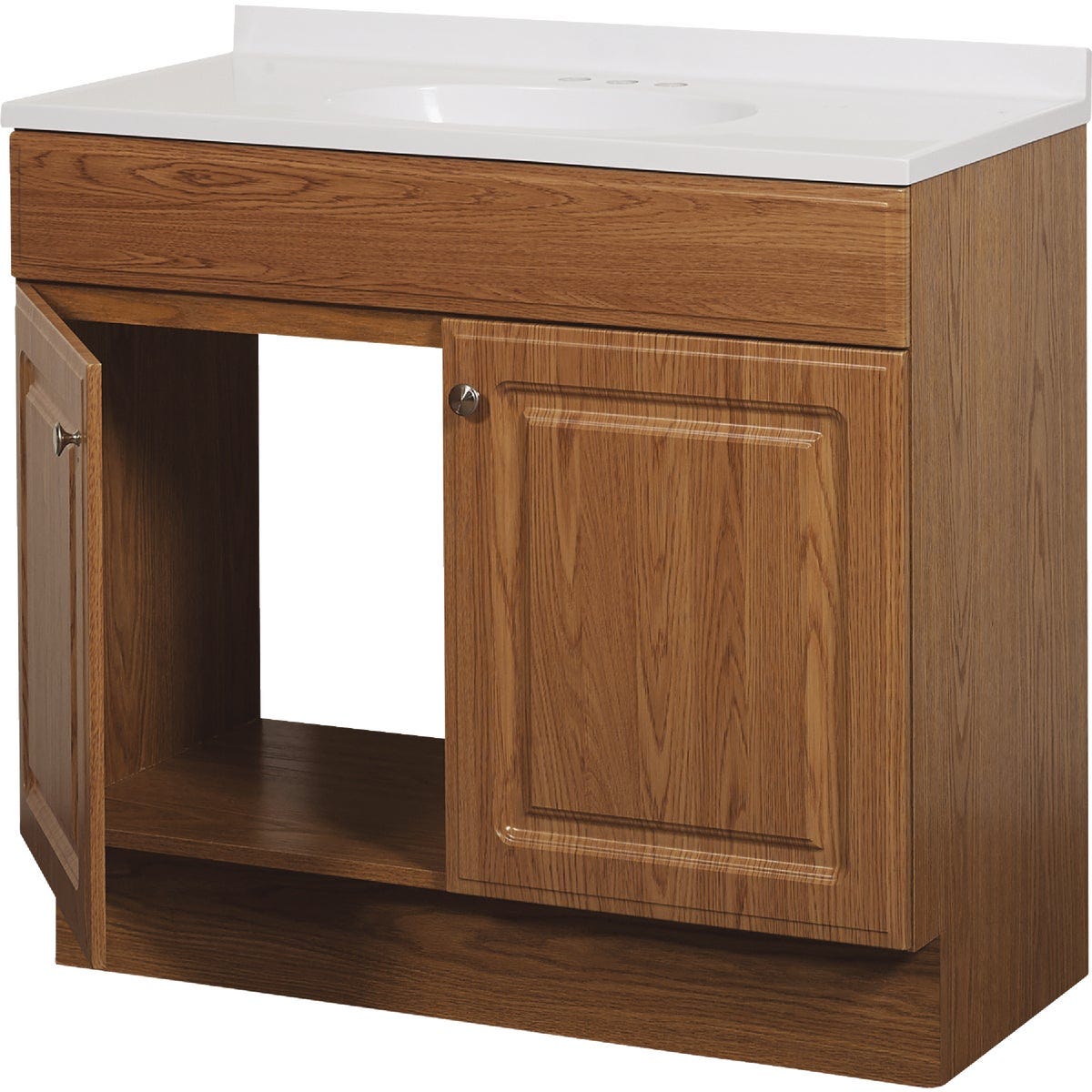 Zenith Zenna Home Oak 36 In. W x 35 In. H x 18 In. D Vanity with White Cultured Marble Top