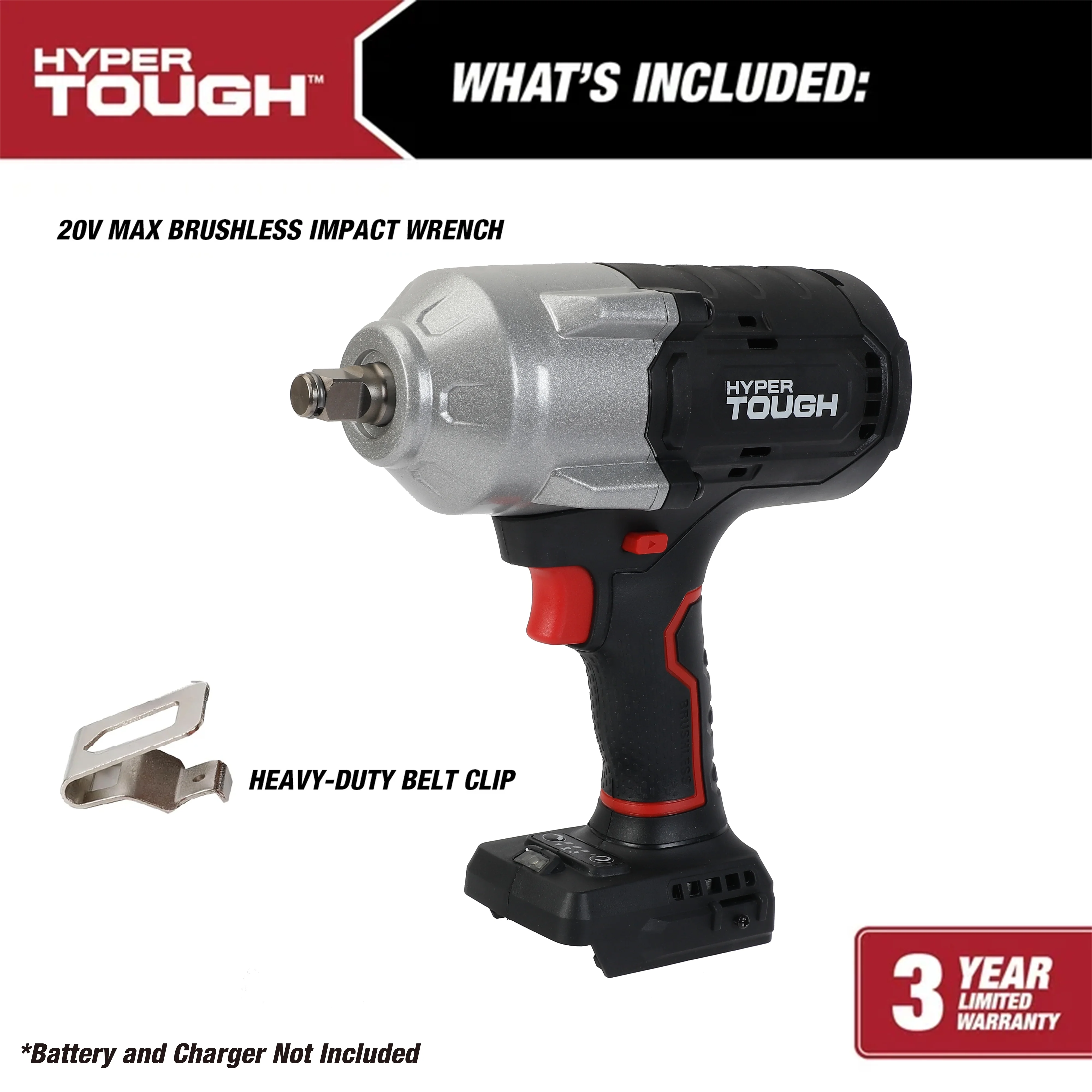 Hyper Tough 20V Max Brushless 1/2-inch High-Torque Cordless Impact Wrench with 4.0Ah Lithium-Ion Battery and Charger - Image 17