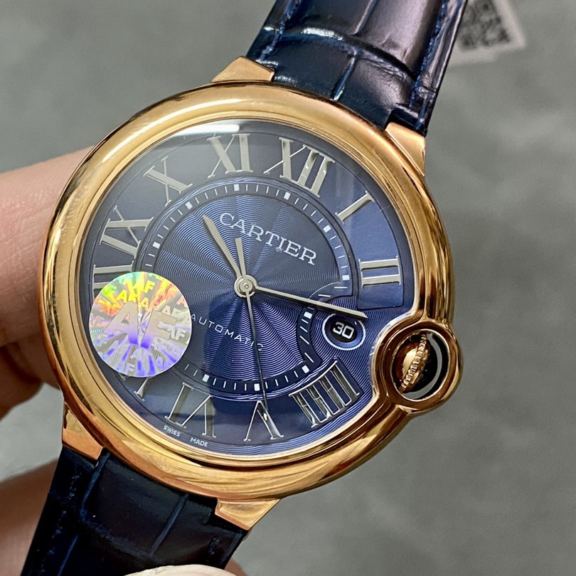Ballon Bleu De Fake Cartier Watch Rose Gold 42mm Blue Dial Leather Strap WGBB0036 AF(1:1 replica) - Top club