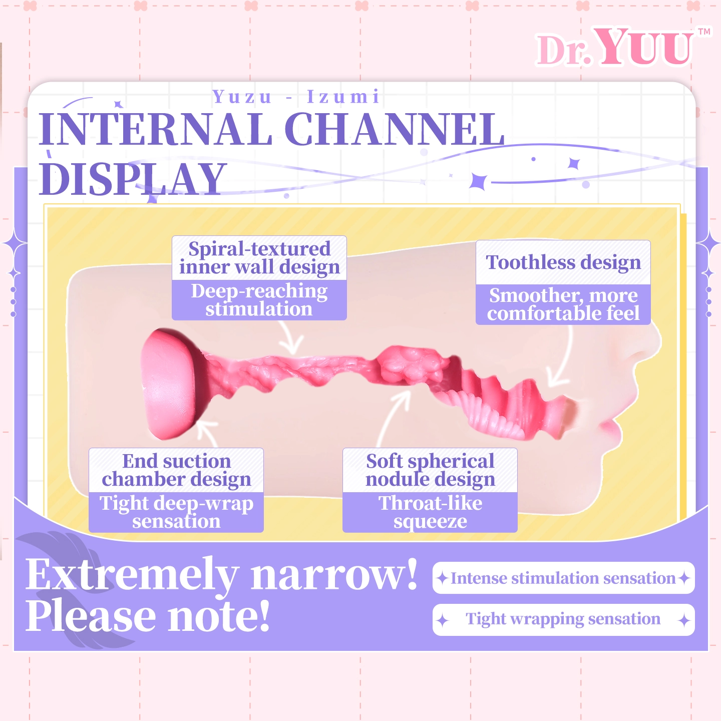 textured oral masturbator canal with toothless entry soft beads spiral wall and suction chamber