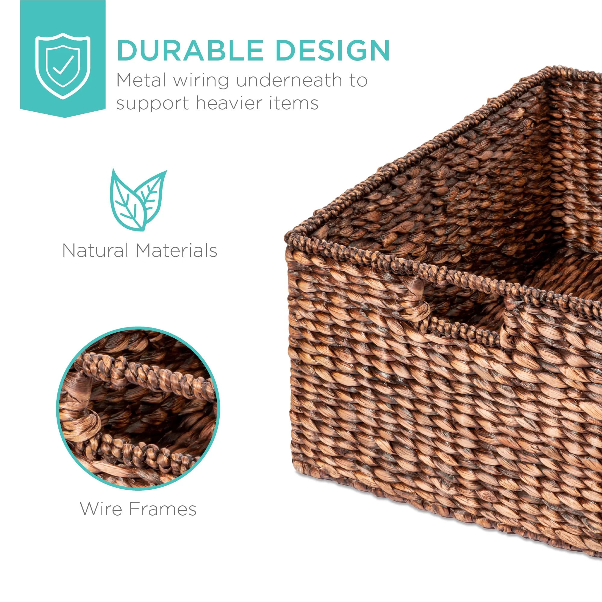 Best Choice Products Set of 3 Large Multipurpose Hyacinth Storage Baskets w/ Insert Handles, Lid - 21