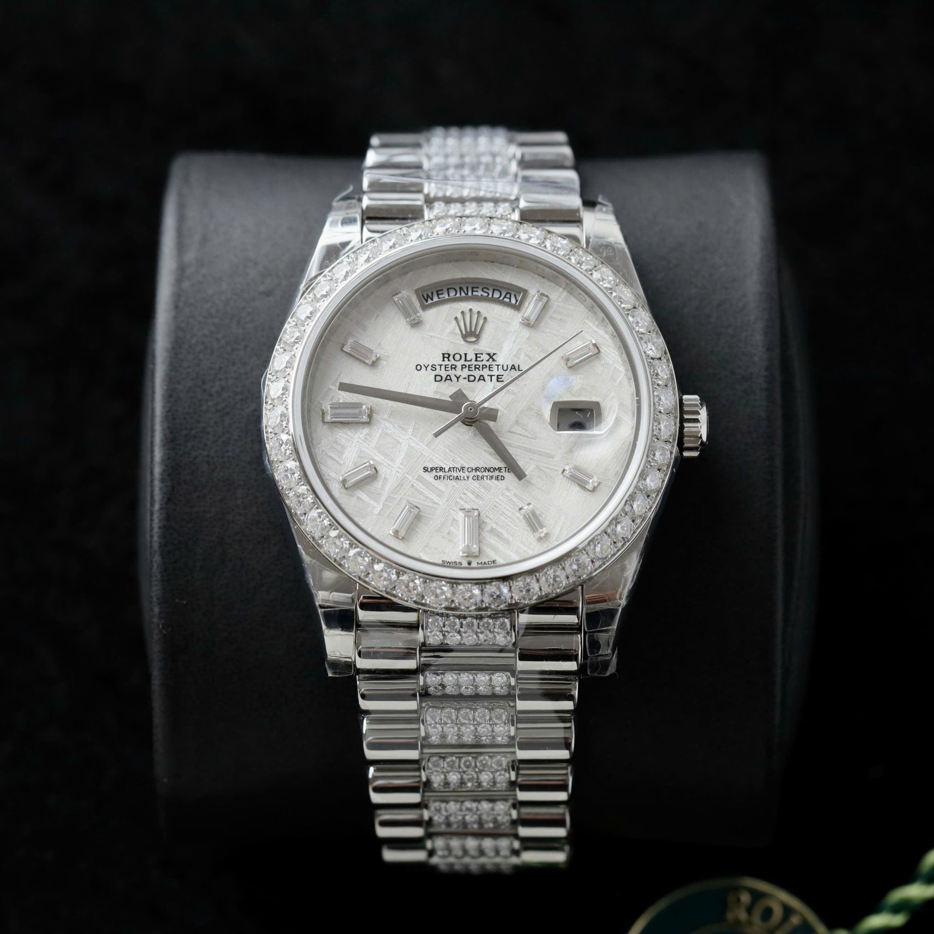 Rolex Day-Date Best Replica Watch Meteorite Dial Moissanite Diamonds Custom 40mm - Elite Watch Atelier