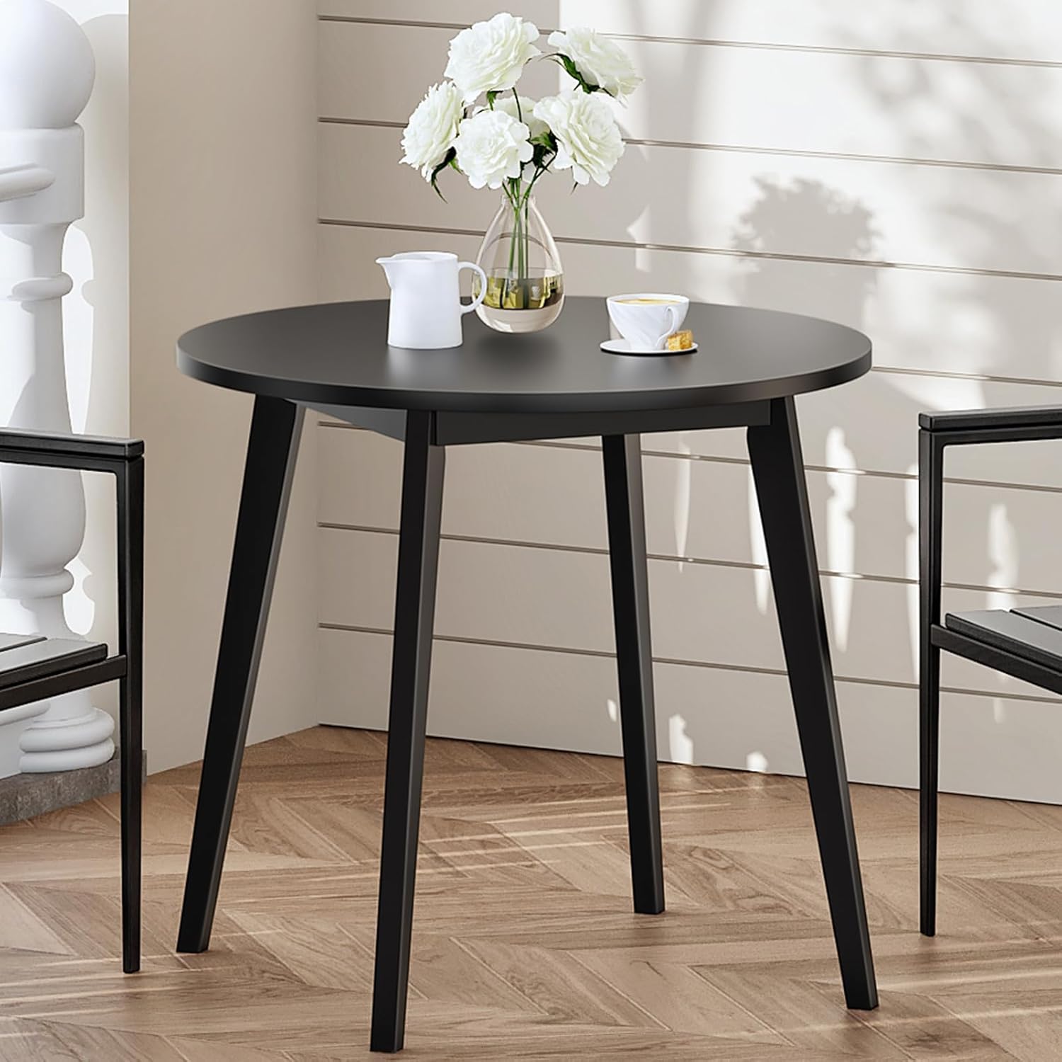 HOOBRO Bamboo Dining Table, Round Dining Table for 2, 27.5