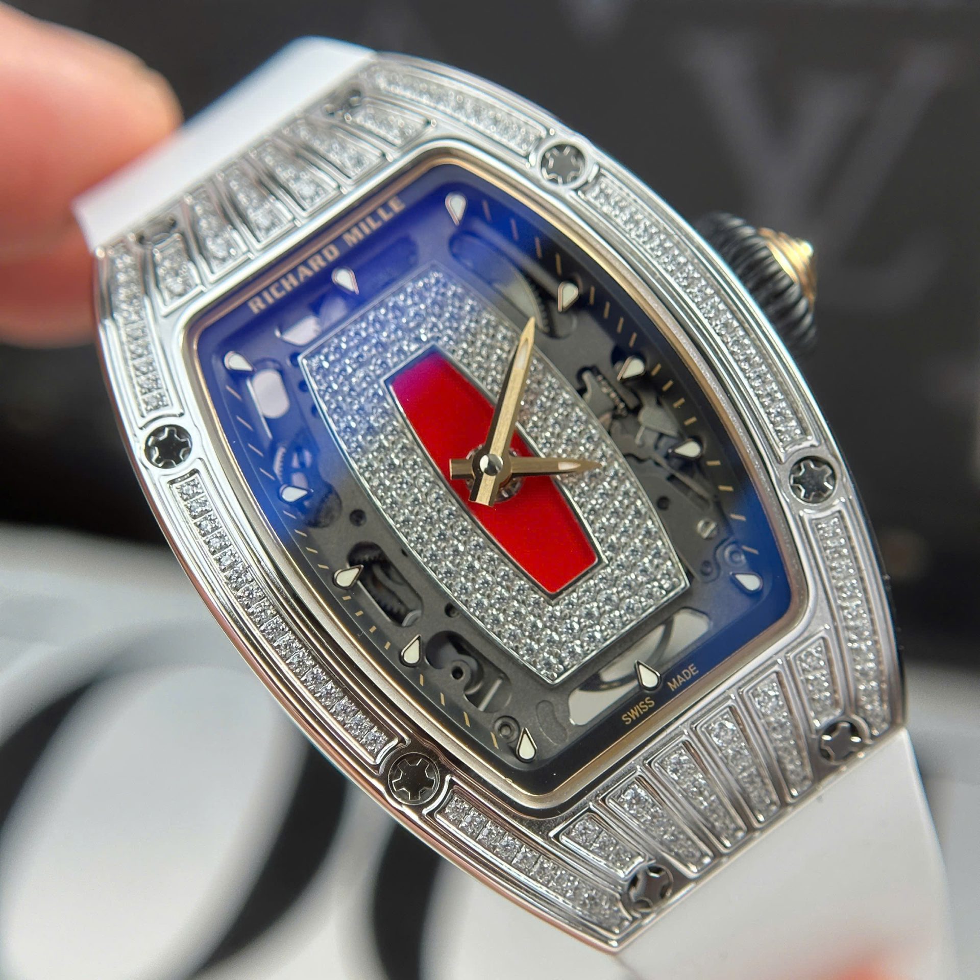 Richard Mille RM07-01 Best Replica Watches Diamonds White Rubber Strap ZF Factory 36mm - Top club