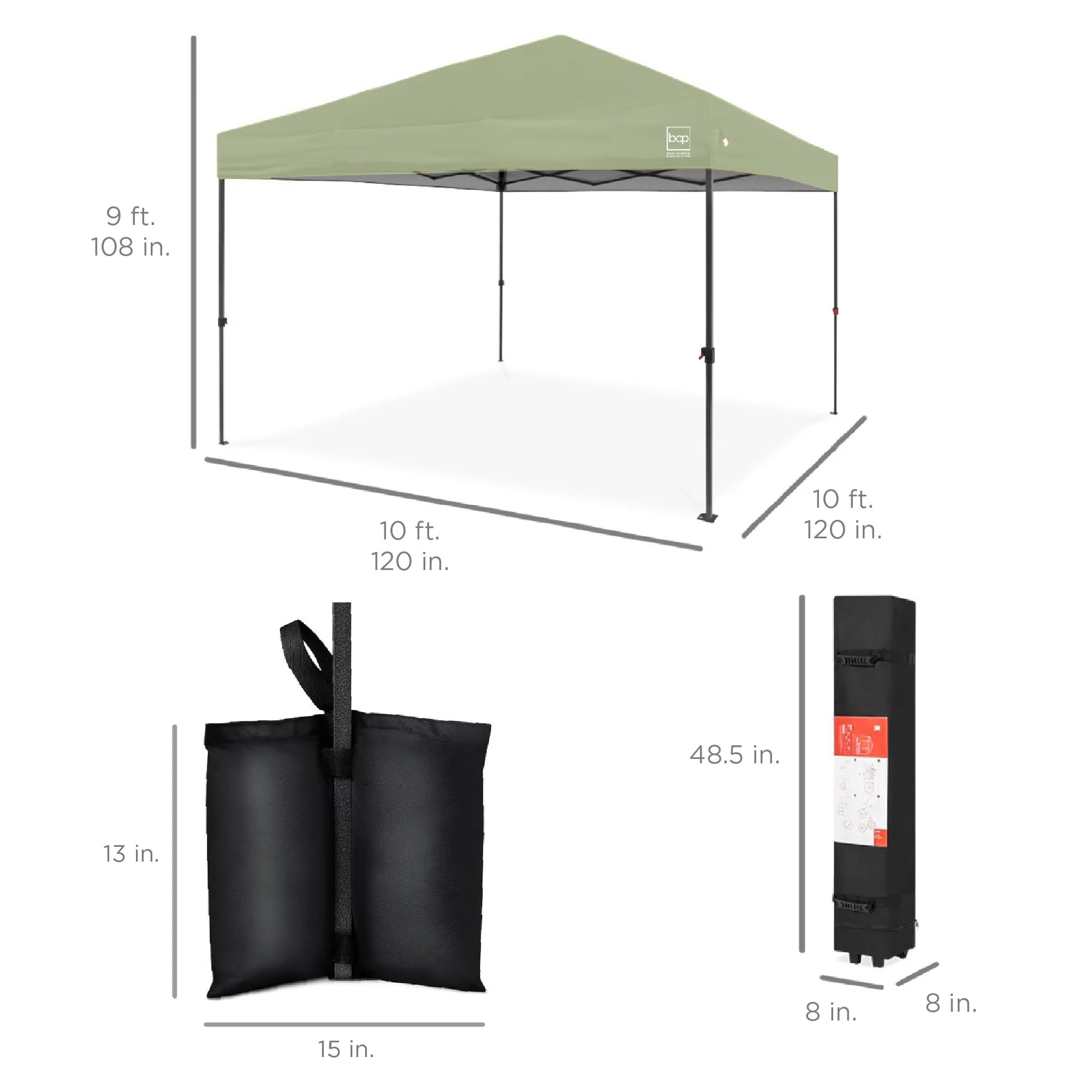 Best Choice Products 10x10ft Easy Setup Pop Up Canopy w/ 1-Button Setup, Wheeled Case, 4 Weight Bags - White - Image 145