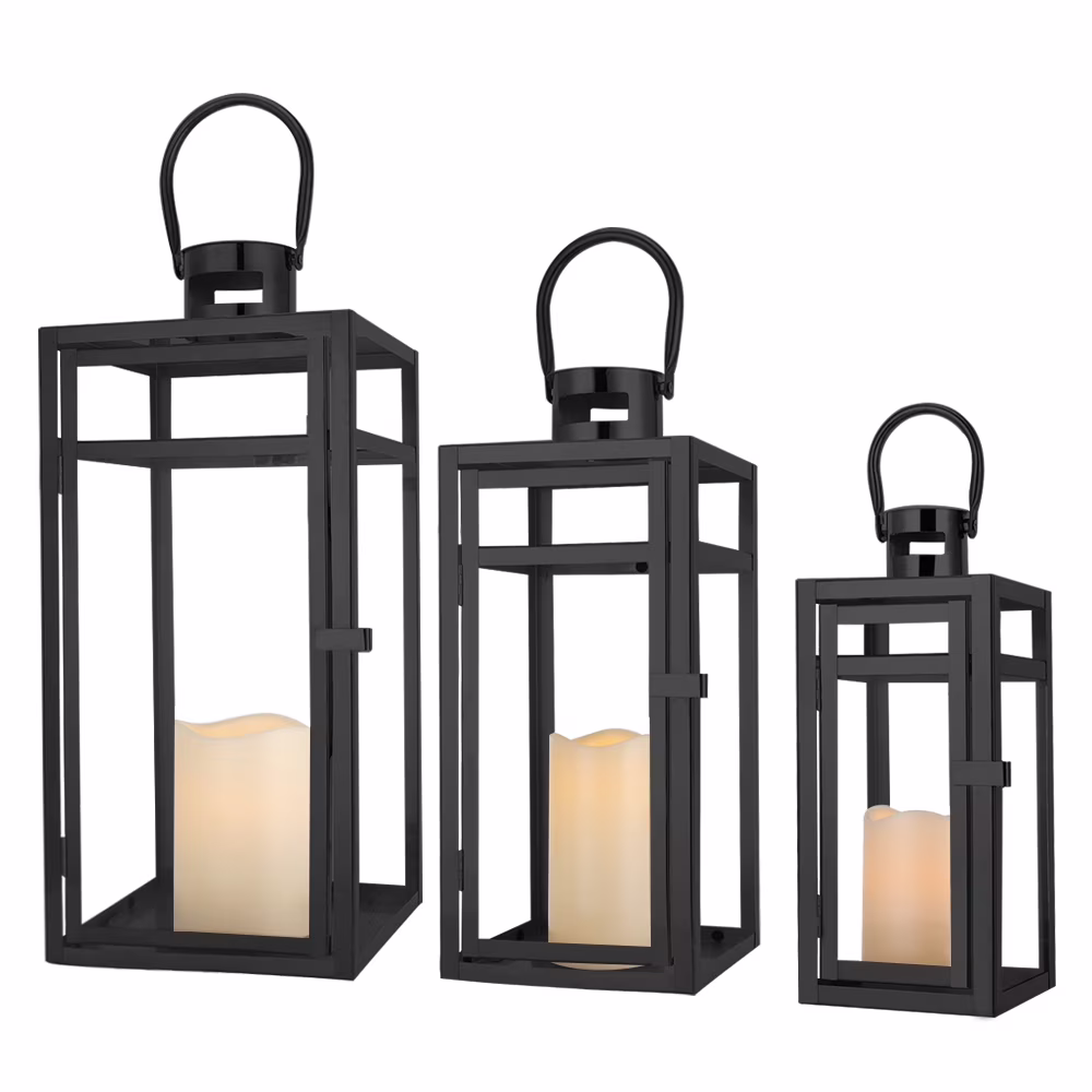 Stainless Steel Lantern Set of 3 12/15/19" Metal Lanterns with Tempered Glass for Parties & Events (Silver ) - Image 7