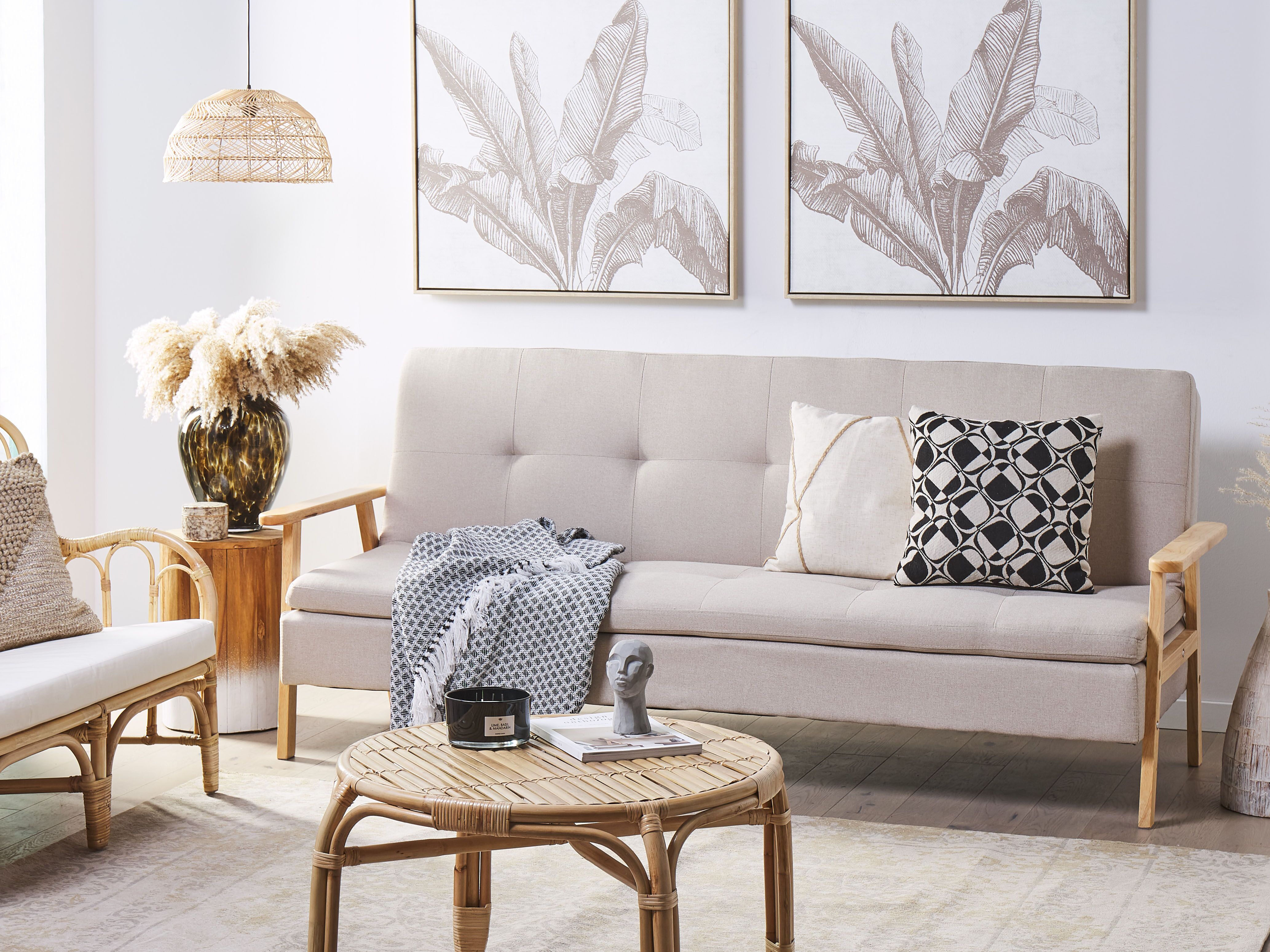 Sofa Bed 3 Seater TJORN Fabric Beige