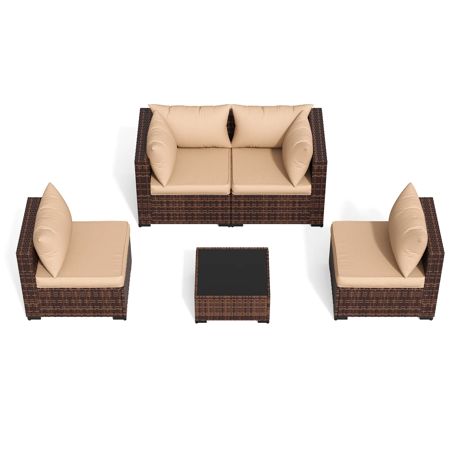 ELPOSUN Patio Furniture Set, Outdoor Patio Furniture Wicker Furniture Couch Set, 5 Pieces Outdoor Sectional Sofa, Patio Furniture Set, Outdoor Patio Set for Balcony Furniture (Grey) - Image 12