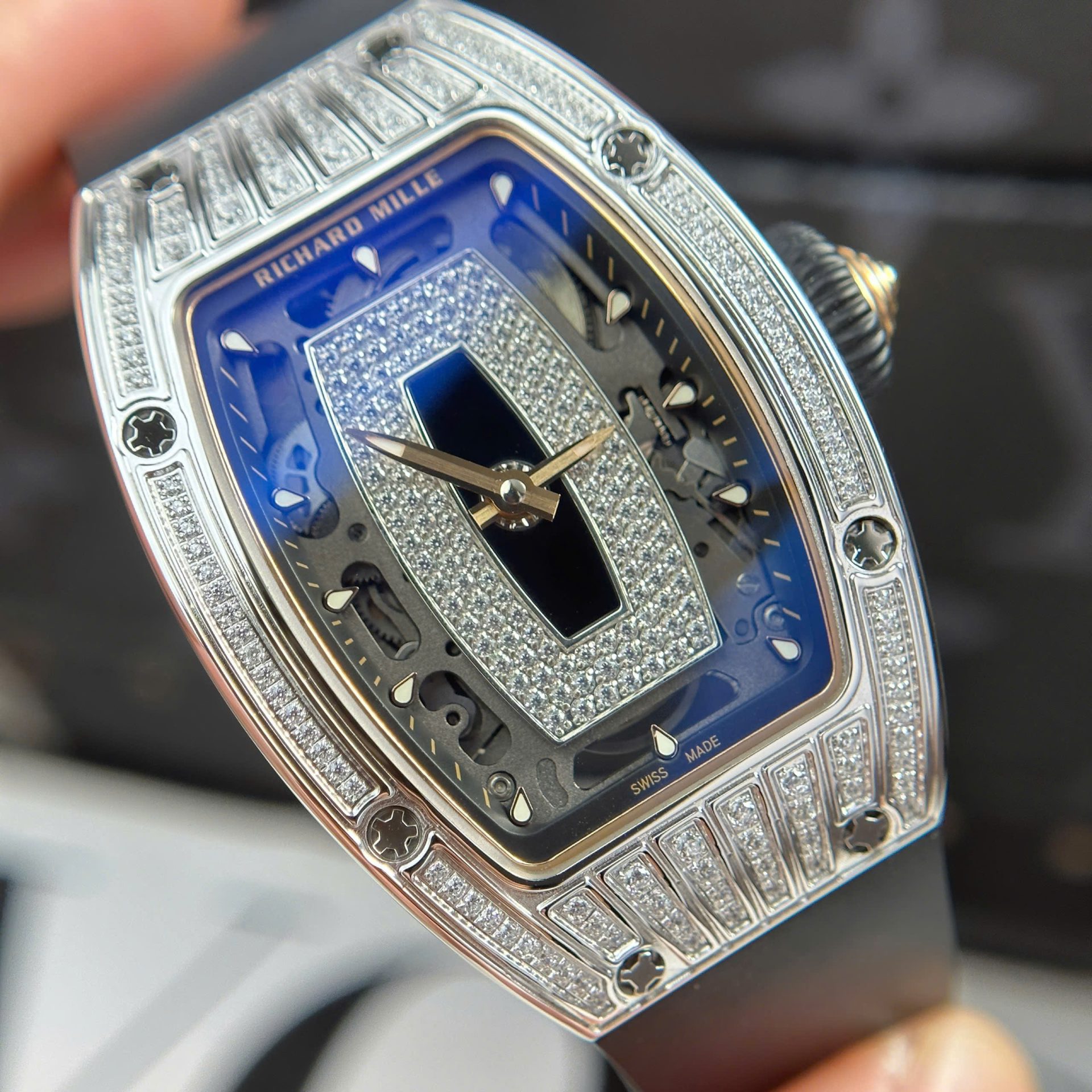 Richard Mille RM07-01 Best Replica Watches Diamonds Black Rubber Strap ZF Factory 36mm - Elite Watch Atelier