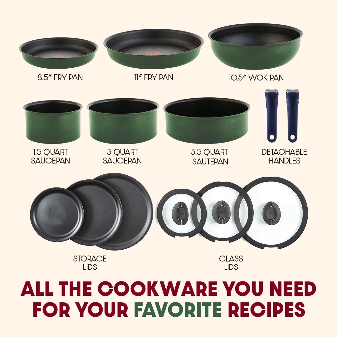 T-fal Ingenio Expertise Nonstick 14-Piece Cookware Set, Induction Oven Safe up to 500F, Detachable Handle, Onyx Black - Image 16