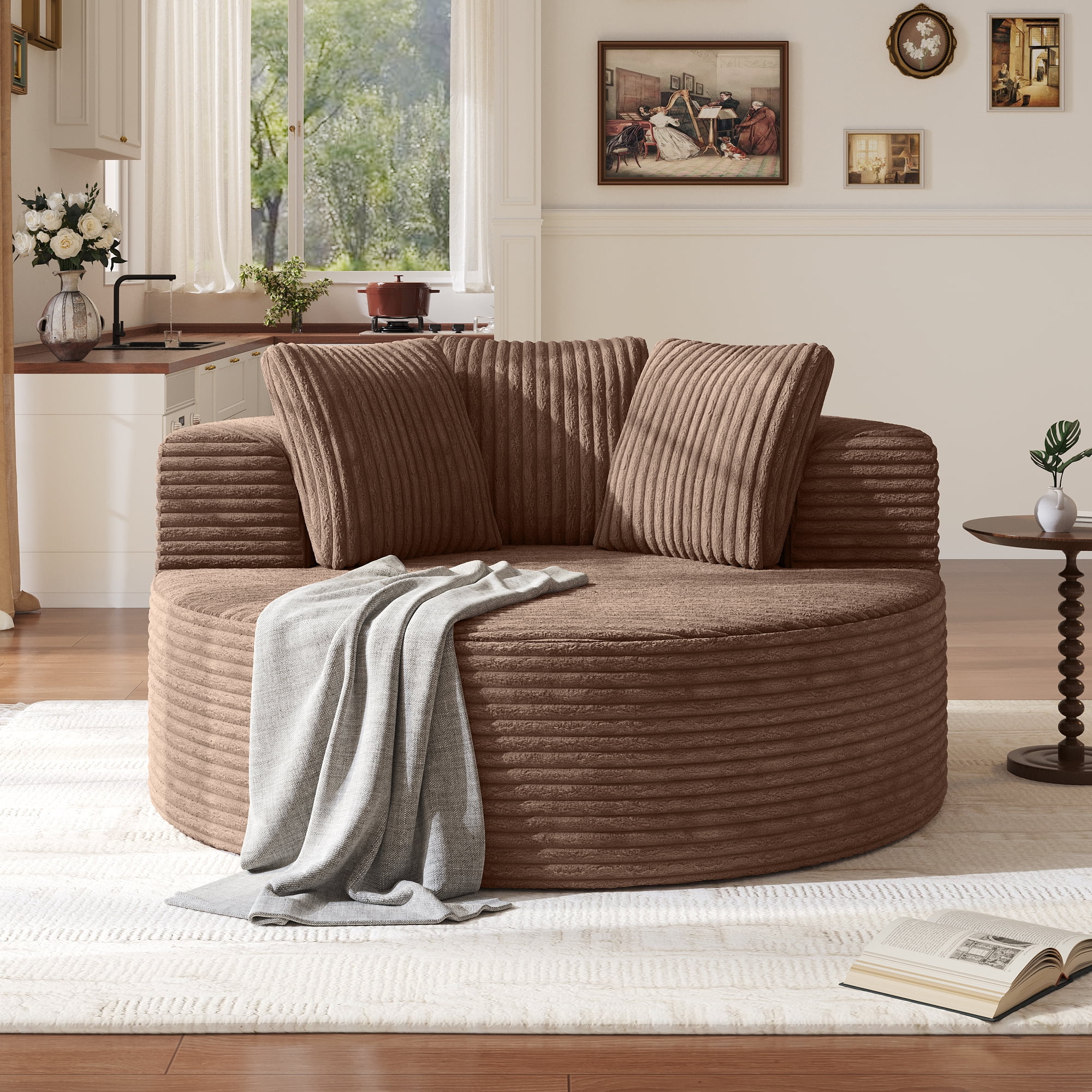 Sodrens Oversized Chaise Lounge Chair Indoor,Upholstered Sofa Bed with Throw Pillows and Armrests,Sleeper Chair for Living Room,Bedroom,Brown,Corduroy - Image 78
