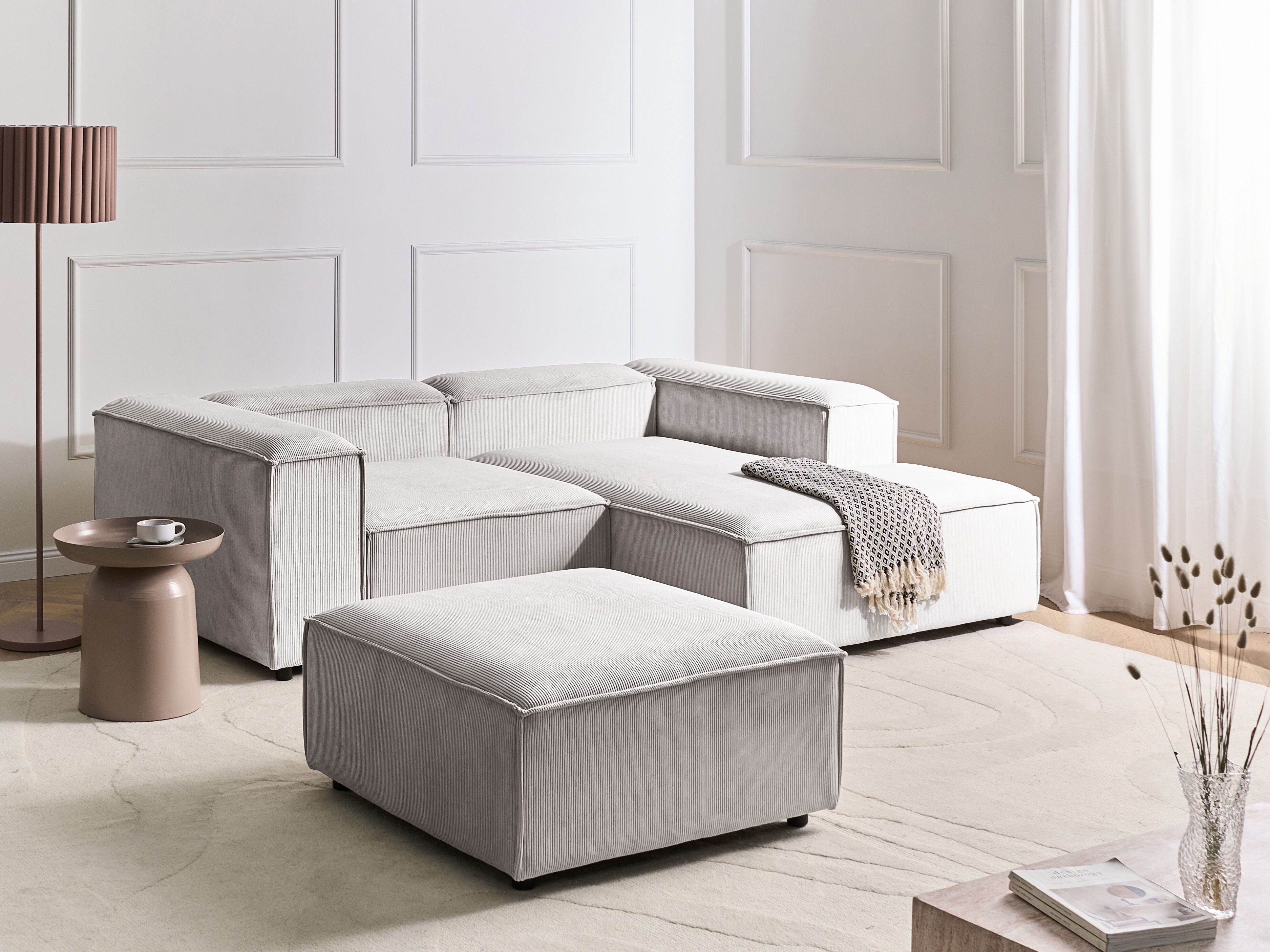 Modular Corner Sofa 3 Seater ARDAL Corduroy Off-White with Ottoman Left Hand