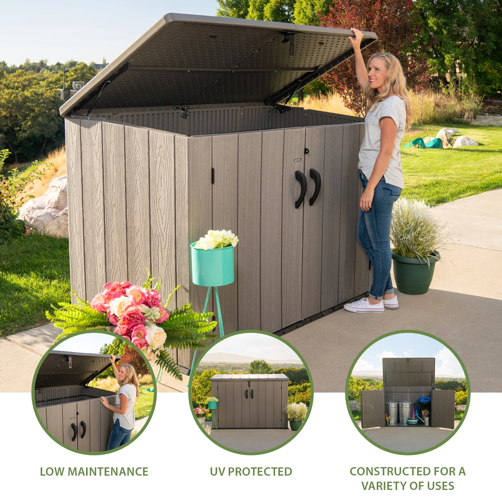 Lifetime Lockable DIY Polyethylene Horizontal Storage Shed, 75 cubic ft., Light Brown (60341) - Image 2