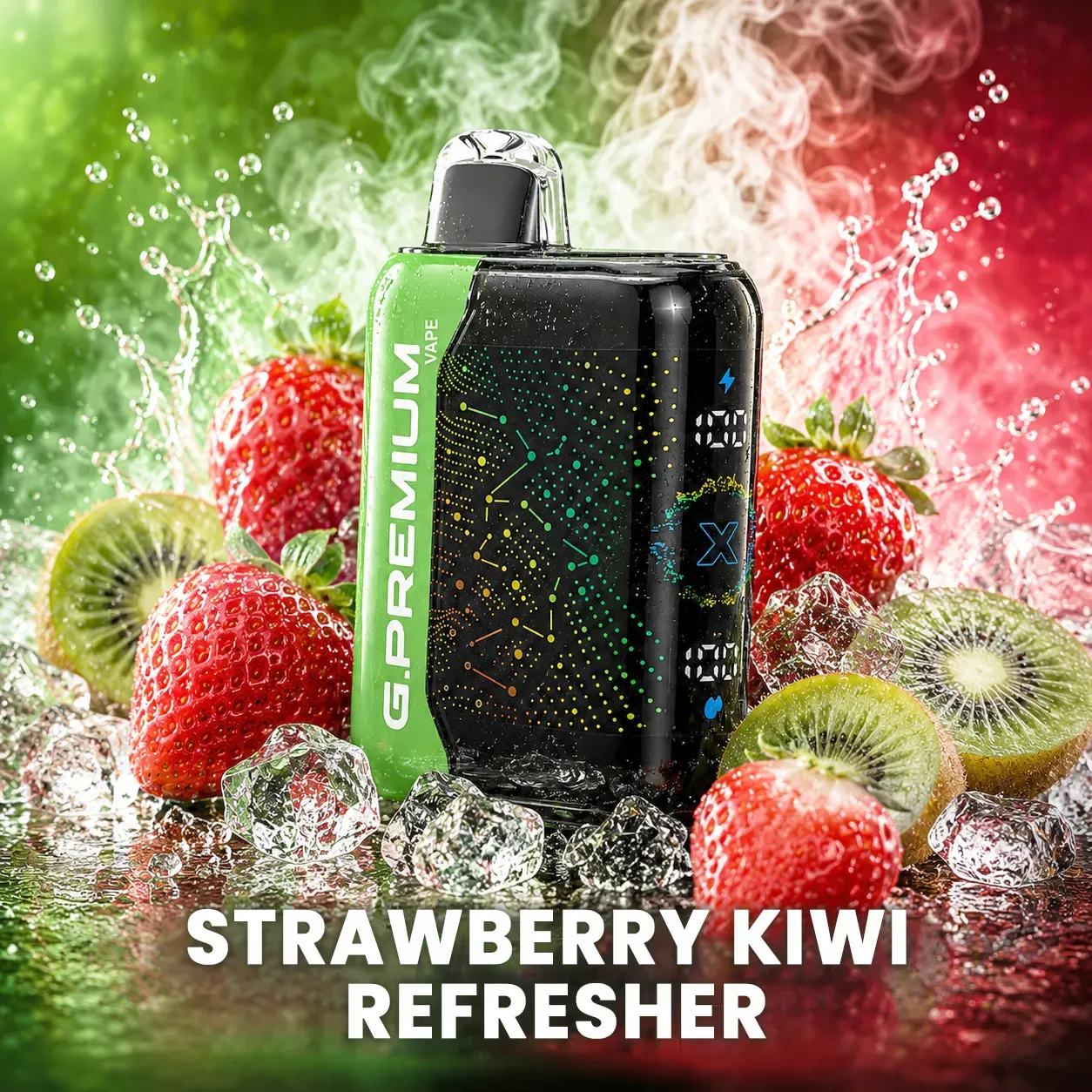 GEEK BAR PREMIUM 60 000 puffów – wariant Strawberry Kiwi Refresher; 10 smaków, Dual Mesh, 28 ml, 800 mAh