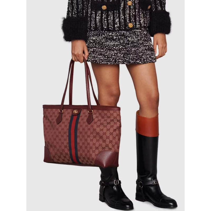 Replica Gucci Ophidia Medium Tote With Web In Burgundy Gg Canvas 6316851:1High-quality replica