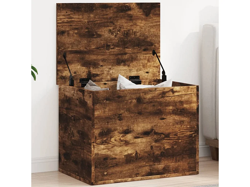 Boîte de rangement chêne fumé 60x42x46 cm bois d'ingénierie