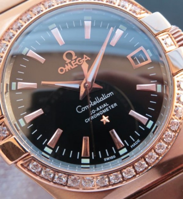 Replica Omega V6 Constellation RG Black Dial Diamonds Bezel RG Bracelet A2500 - Top club