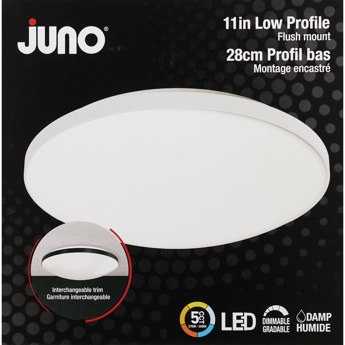 Juno 11 In. CCT LED Low Profile Round Flush Mount Light with Interchangeable Trim