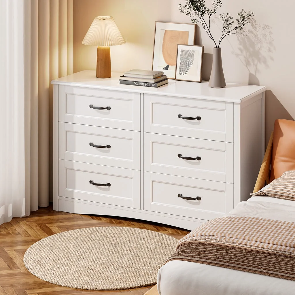 Aiho 4 Pieces Bedroom Furniture Set, Includes Queen Bed Frame, Nightstands Set of 2, Double Wide 6-Drawer Dresser - White - Image 4