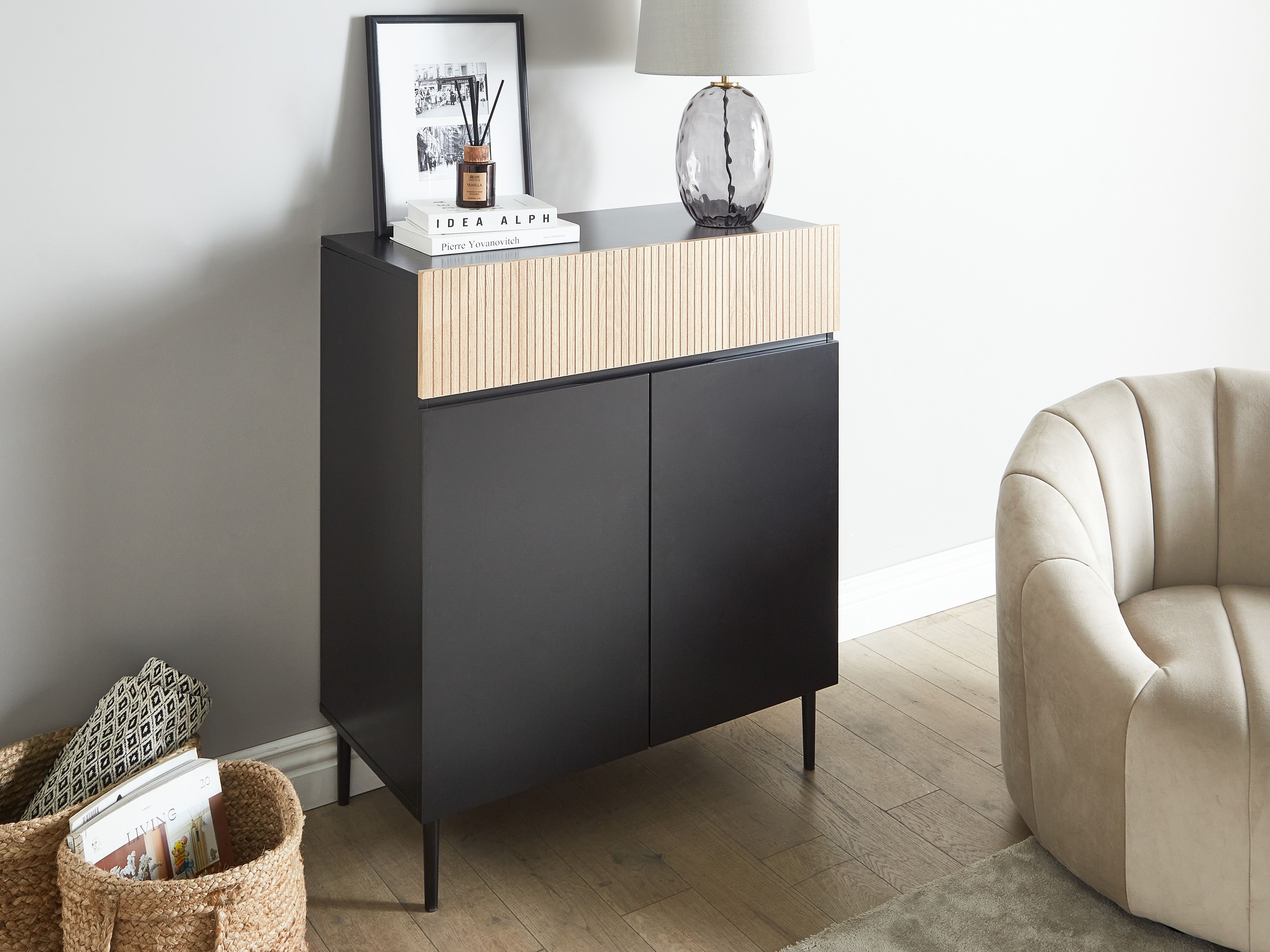 2 Door Sideboard BLYTHE Natural Ash Wood Black