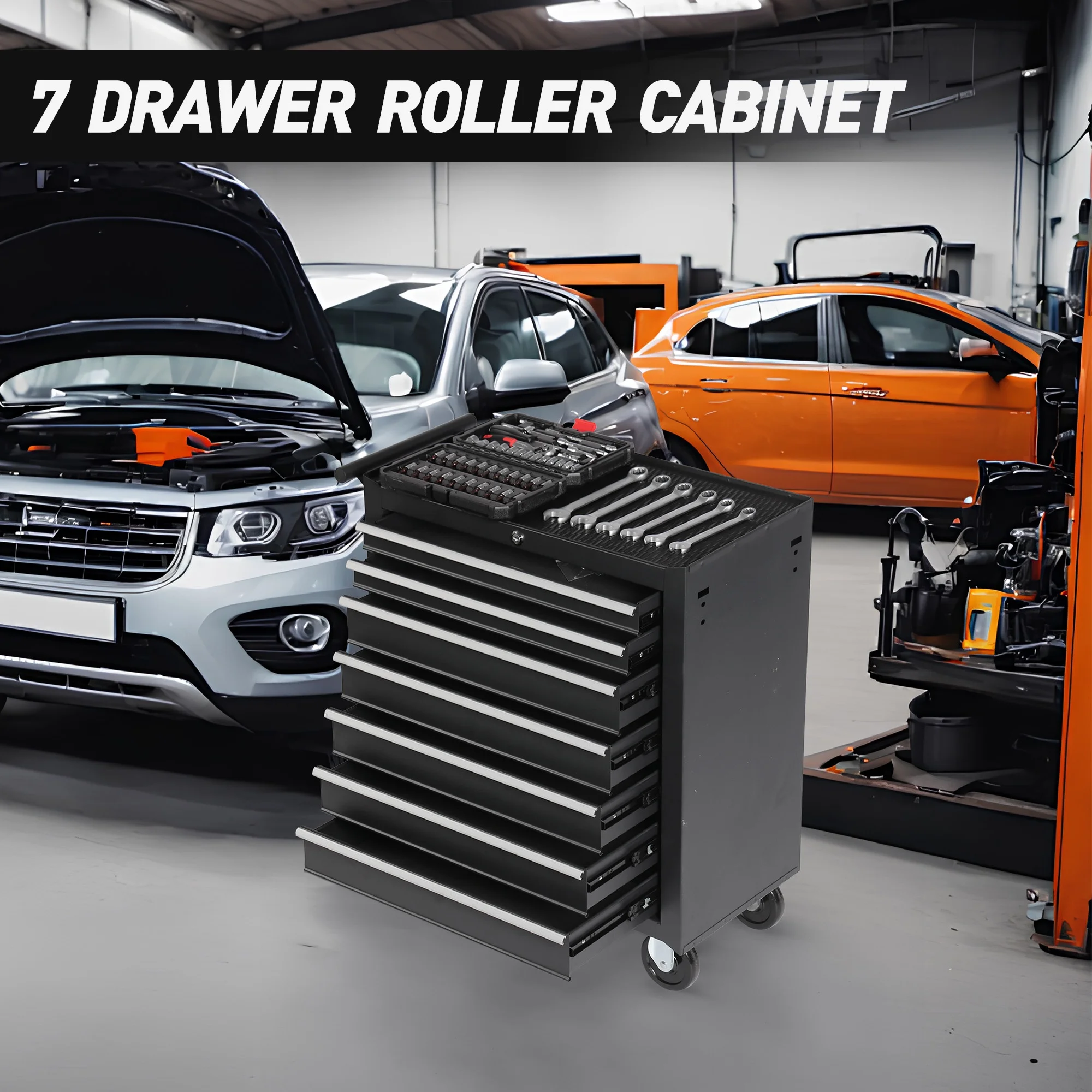 Tool Cart Rolling Tool Chest with 7 Drawers, Multifunctional Tool Chest Garage Tool Storage, Metal Tool Cart Organizer on Wheels, 450LBS Weight Capacity