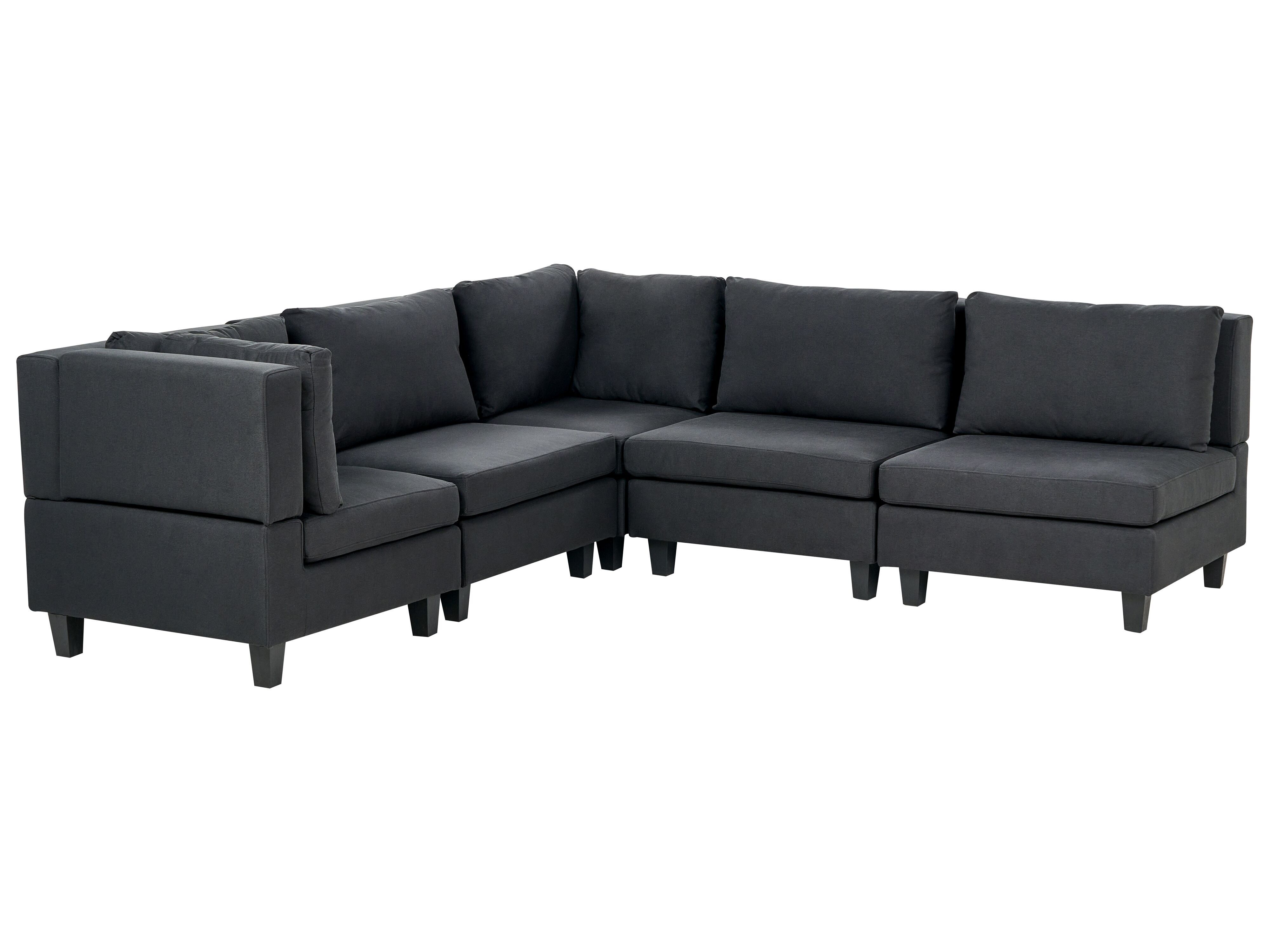 Modular Corner Sofa 5 Seater UNSTAD Fabric Black Right Hand