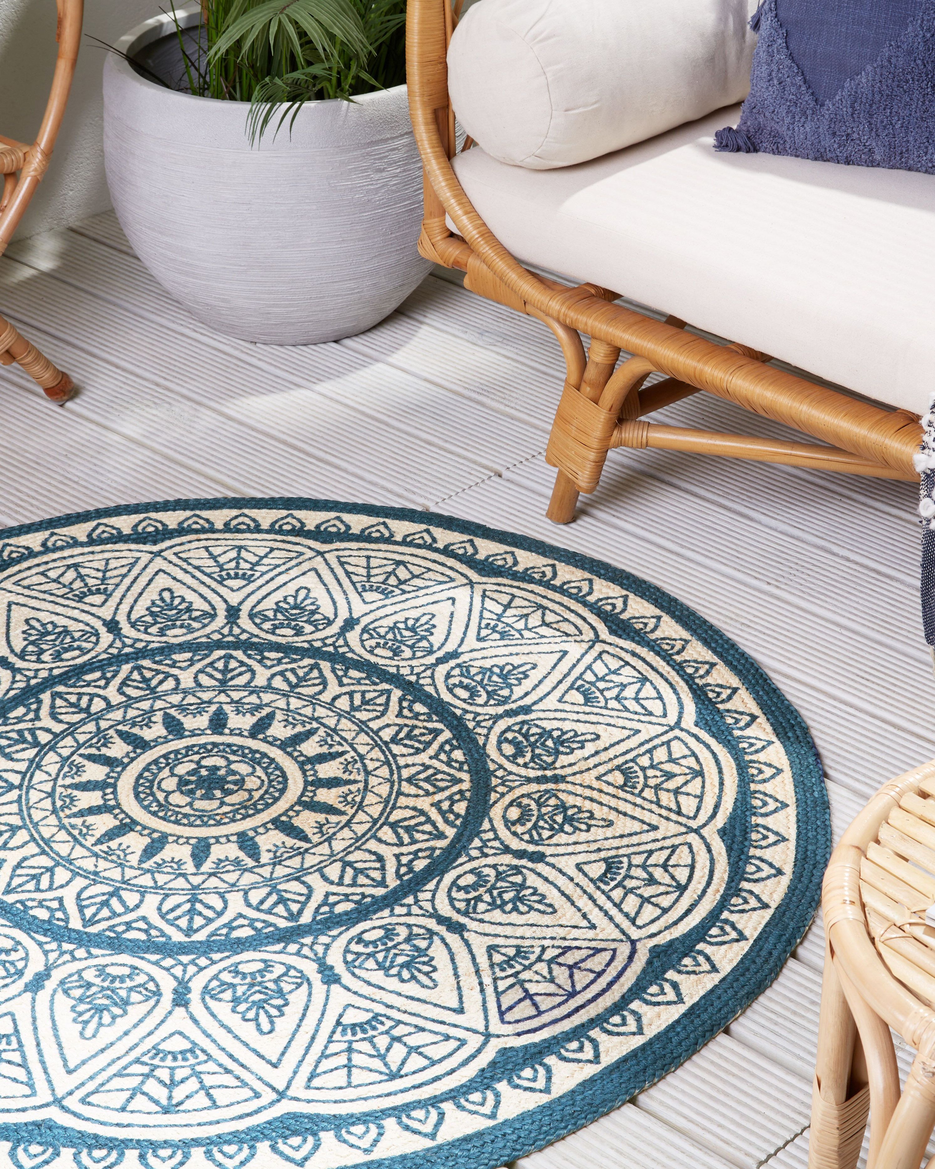 Rug ANADERE Blue ø 120 cm Jute