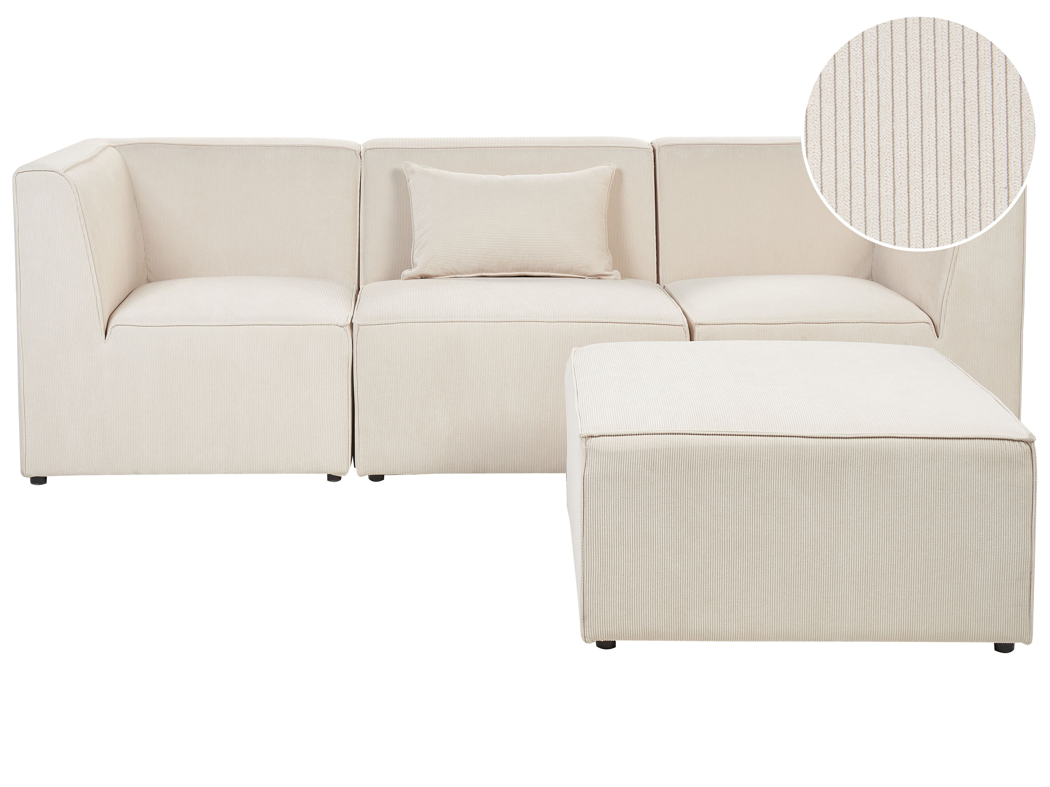 Modular Sofa 3 Seater LEMVIG Corduroy Light Beige with Ottoman