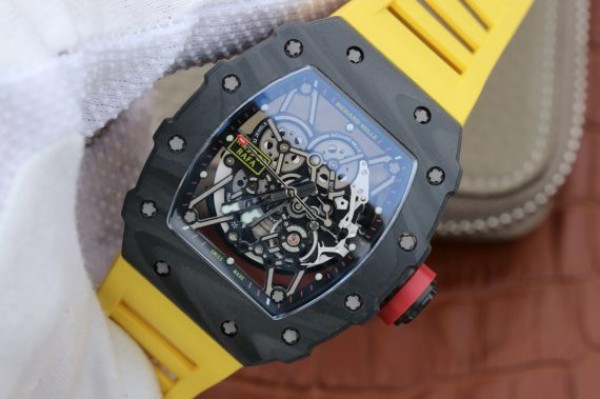 Replica Richard Mille RM035-02 Rafael Nadal FC Titanium Case KVF Skeleton Dial Red Yellow Rubber Strap MIYOTA8215 - Elite Watch Atelier