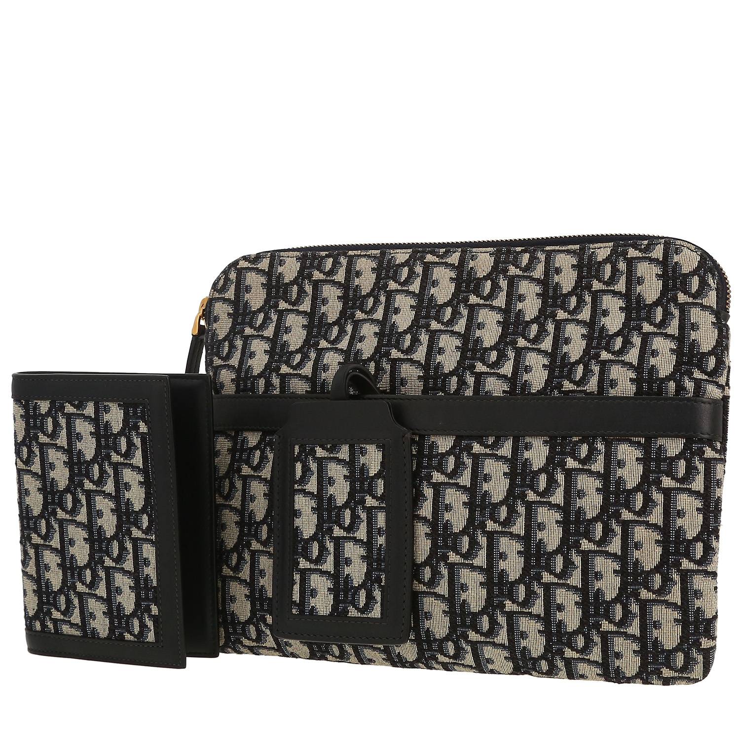 Dior pouch in blue monogram canvas Oblique and blue leather1:1High-quality replica