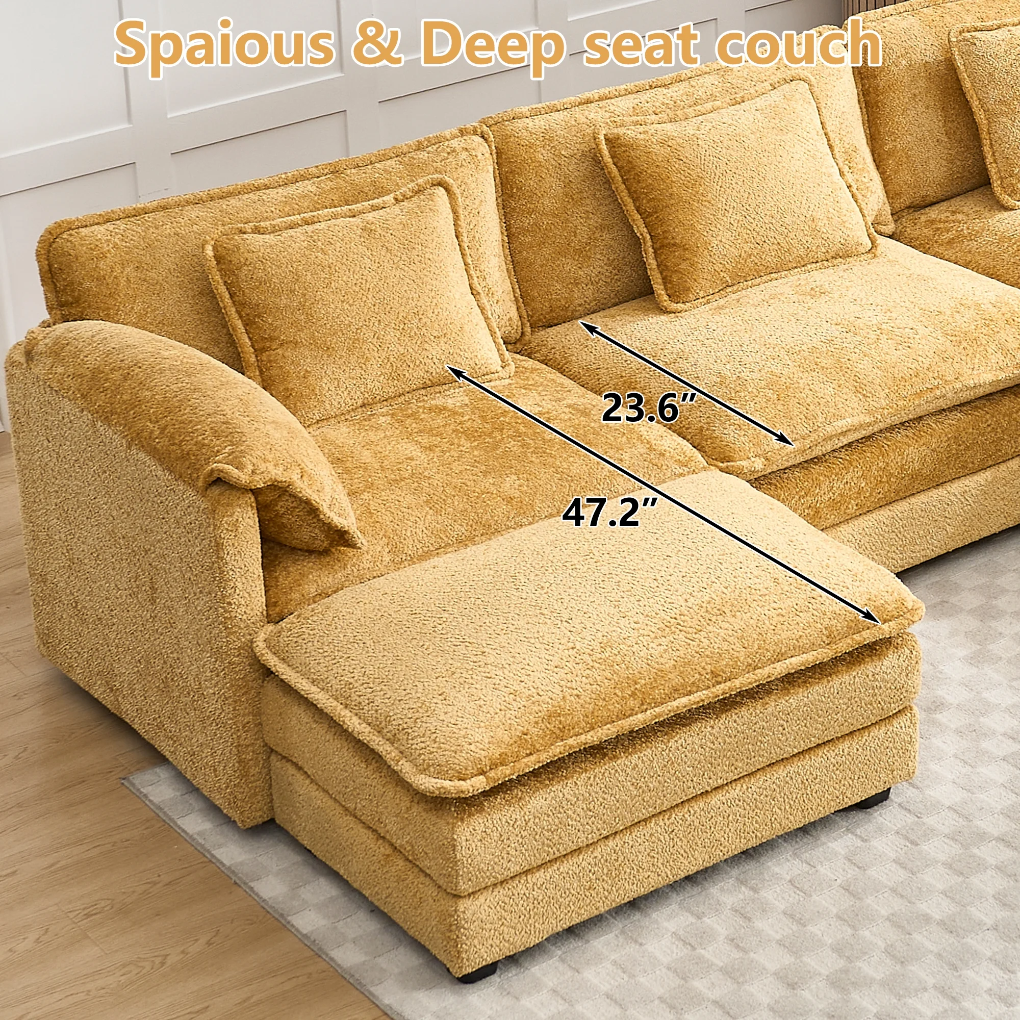 GNIXUU 112" Oversized Sectional Sofa Cloud Couch for Living Room, Modern Chenille L Shaped Couch, Comfy Boucle Modular Sofa Sleeper with Moveable Ottoman & Memory Foam (Green) - Image 45