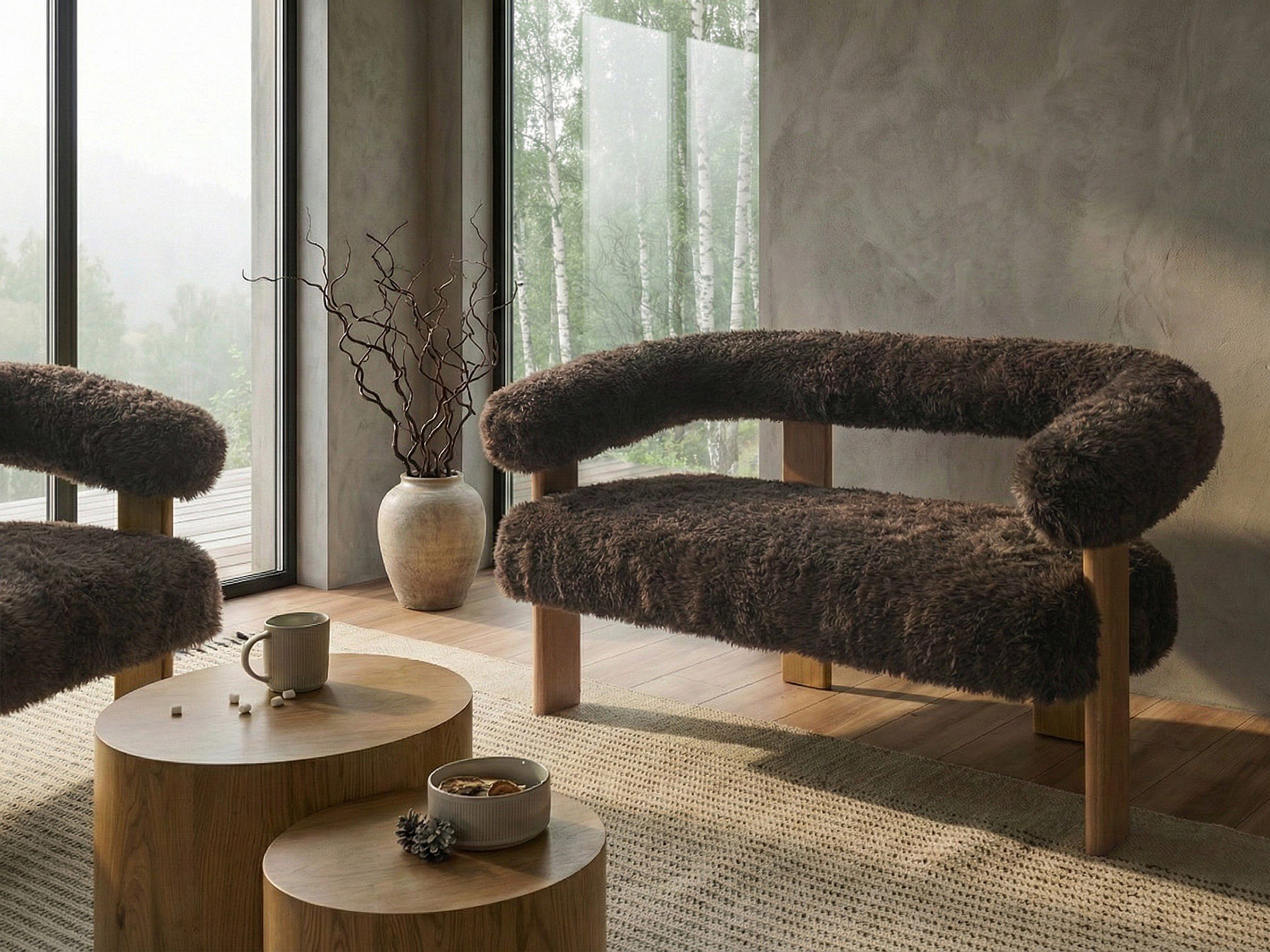 Sofa 2 Seater ILBRO Faux Fur Dark Brown/ Light Brown