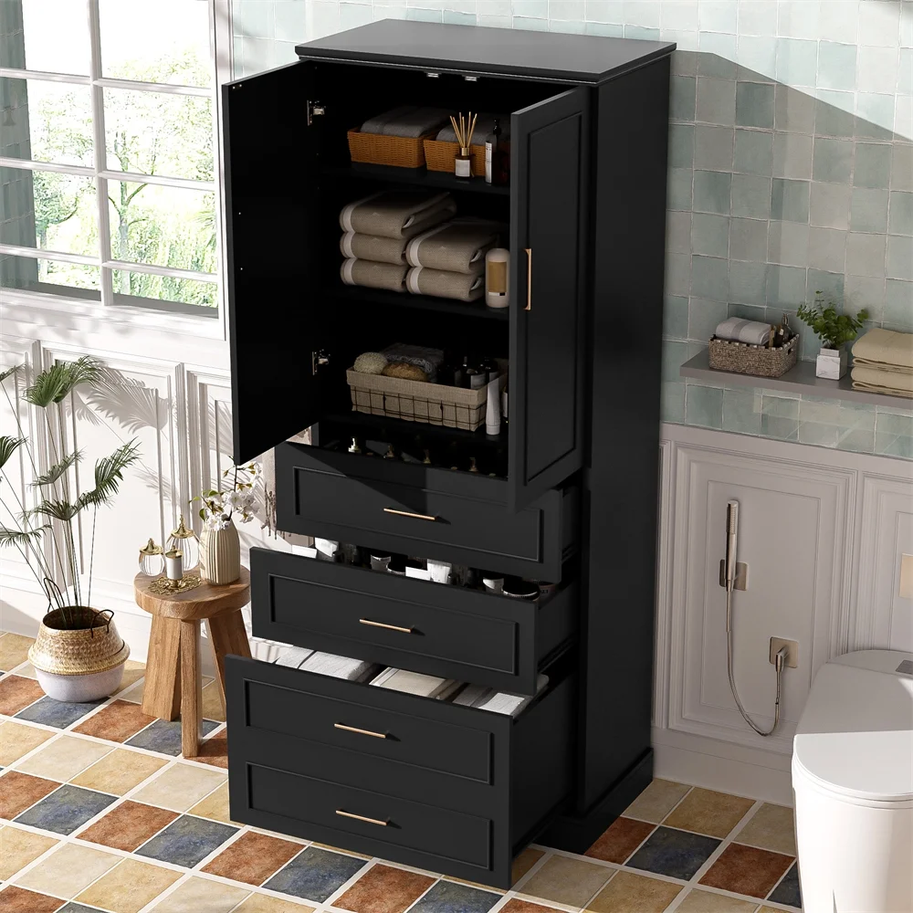 WGYPRIME 72.2'' Tall Bathroom Storage Cabinet, Freestanding Bathroom Floor Cabinet with 1 Doors and 3 Drawers, Modern Elegant Style Floor Cabinet w/ Adjustable Shelf