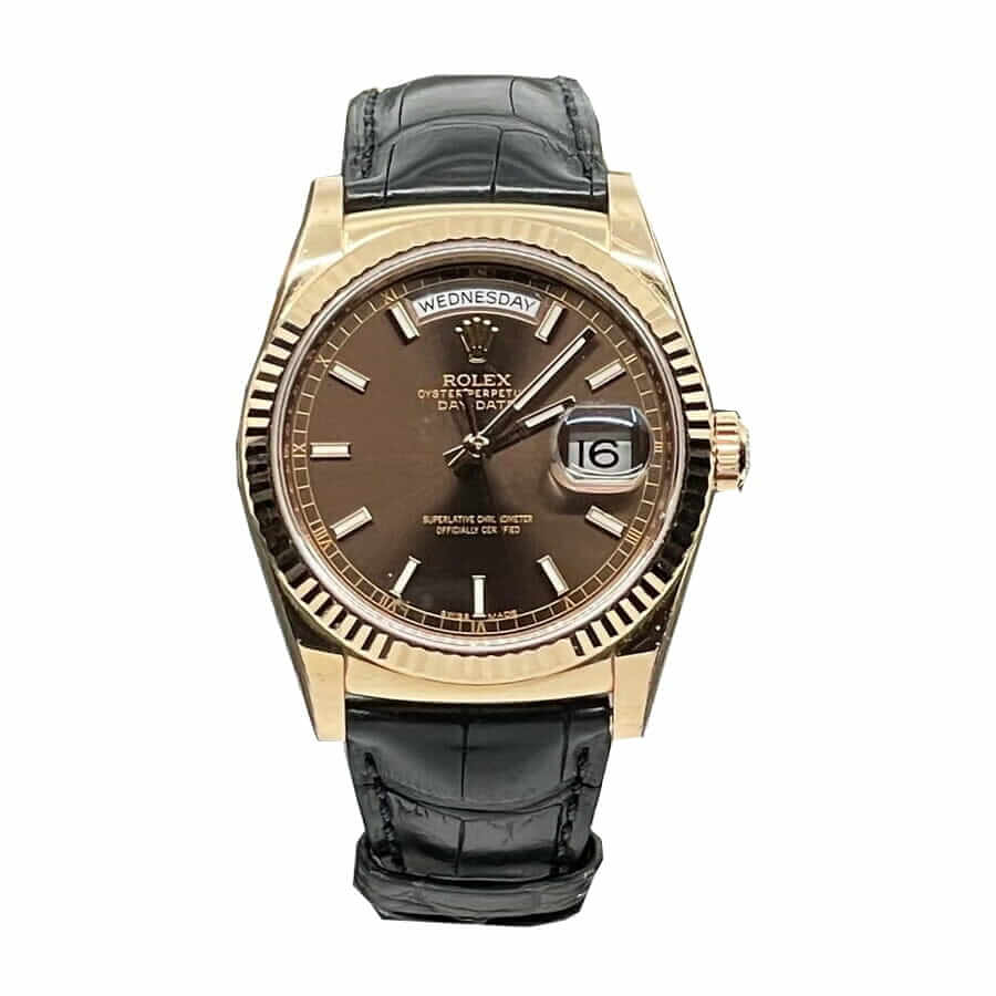 Rolex Day-Date Black Leather Replica - Elite Watch Atelier