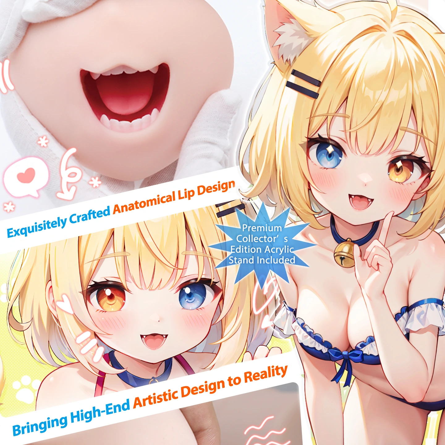 Hands squeezing the soft throat chamber of the Dr.YUU anime pocket pussy to show its high elasticity.