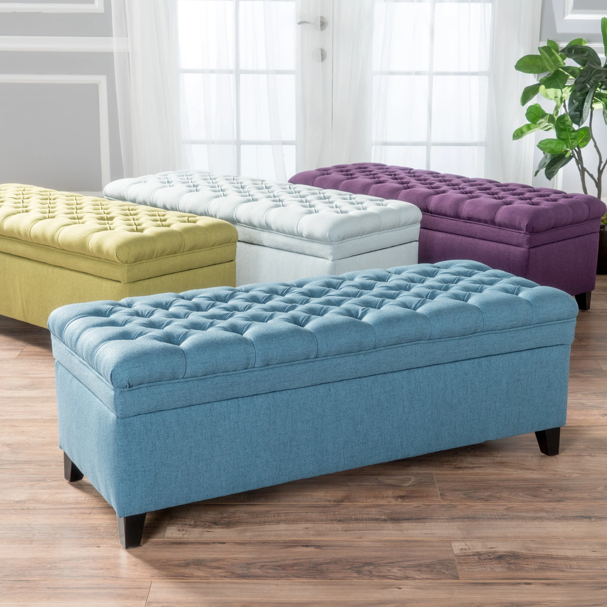 Noble House Hampton Contemporary Fabric Upholstered Storage Ottoman, White and Blue Floral - Image 99