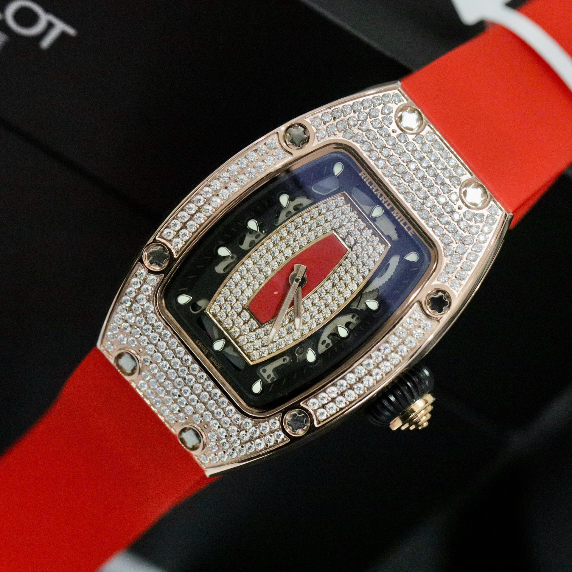Richard Mille RM007 Replica Watch Custom Moissanite Diamonds Red 36mm - Top club